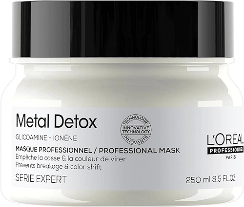L'Oréal Professionnel Máscara Metal Detox, para maciez, brilho & sedosidade, maior durabilidade da cor, para cabelos coloridos e danificados, 250ml