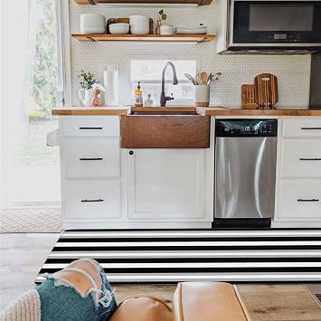 Black Gray Kitchen Mat Set of 2, Cushioned Anti-Fatigue Kitchen Rugs, Waterproof & Non-Slipping Kitchen Mat for Floor, Kitchen Rugs and Mats for Kitchen Laundry, Contrast Stripe Theme