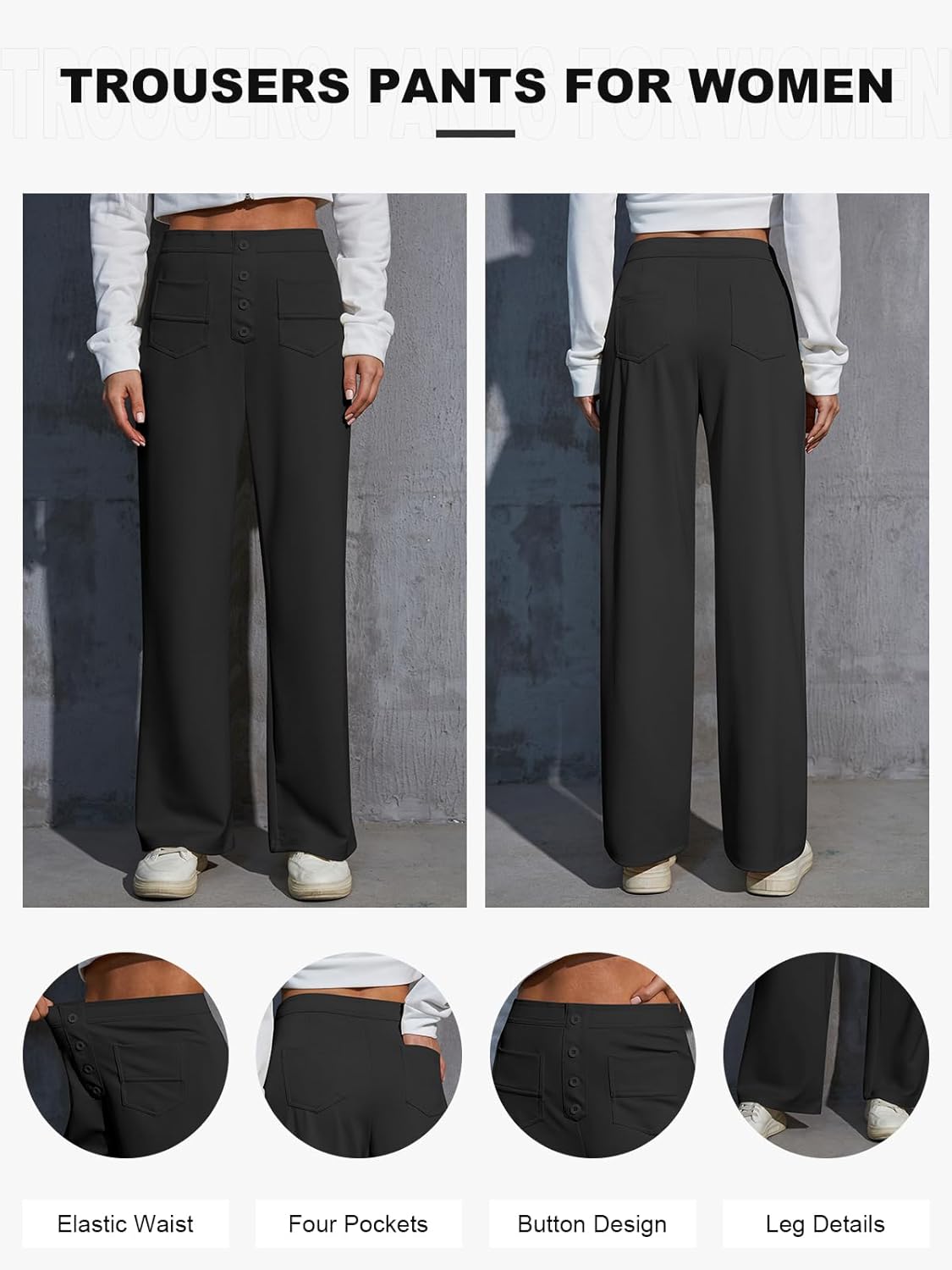 Work Pants for Women Stretchy High Waisted Wide Leg Business Casual Trousers 2025 Women's Dress Pants with Pockets - Image 7