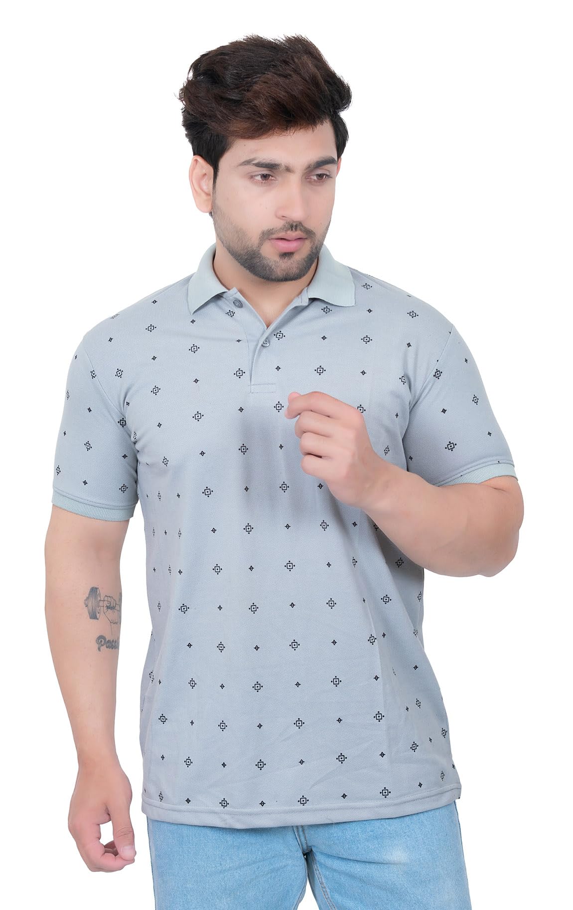 Regular Fit Cuffed Sleeve Soft and Comfortable Printed Polo T-Shirt for Men's-picture-17