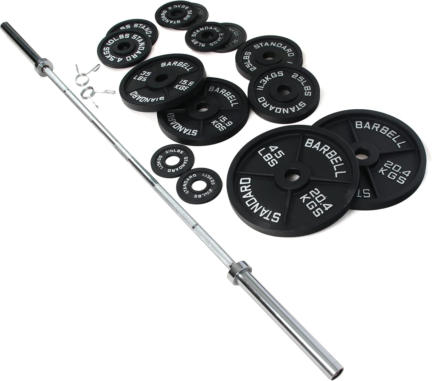 Signature Fitness Cast Iron Olympic 2-Inch Weight Plates Including 7FT Olympic Barbell, 130-Pound, 300-Pound or 325-Pound Set, Multiple Packages