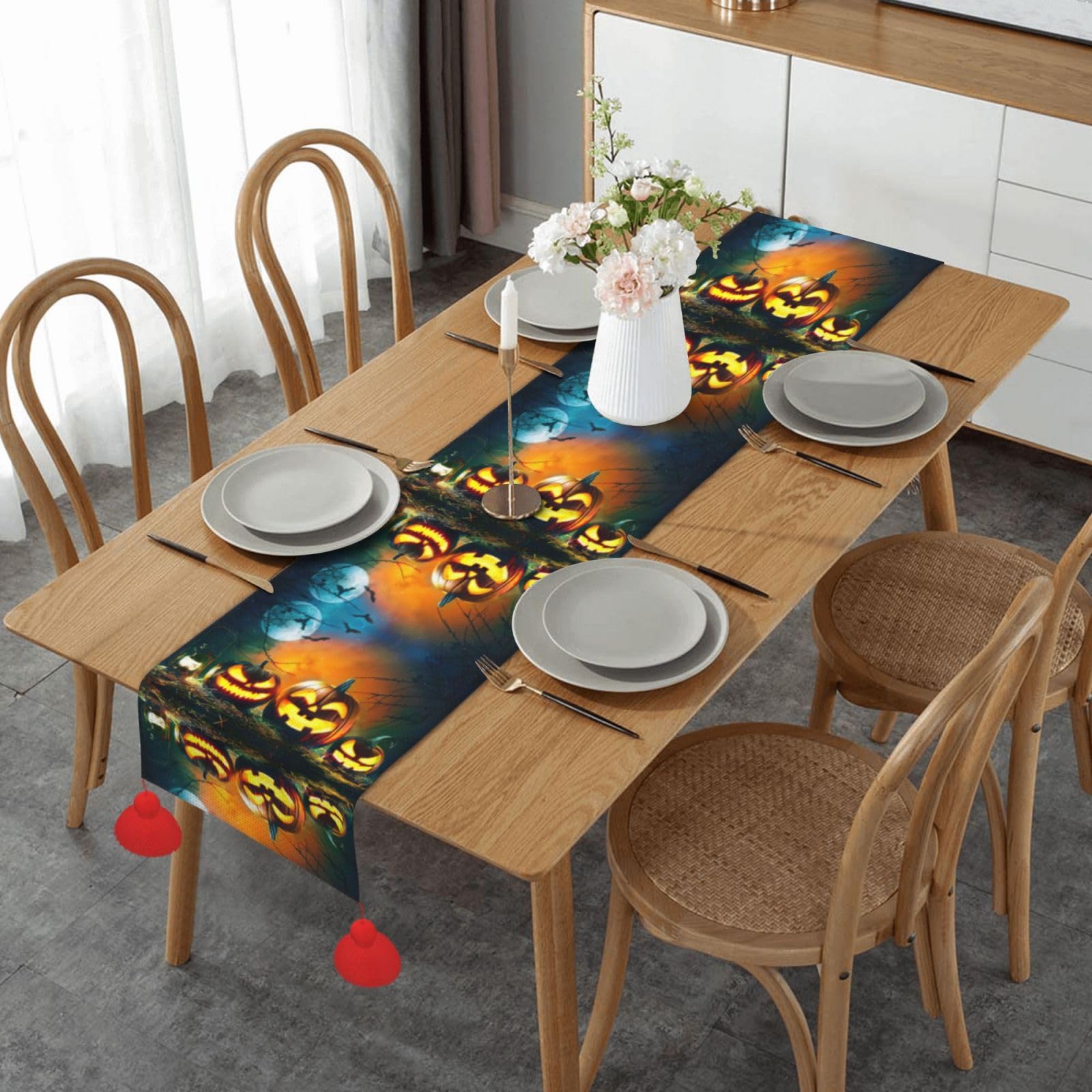 Chemin de table macramé citrouille décoration table salle à manger fête halloween