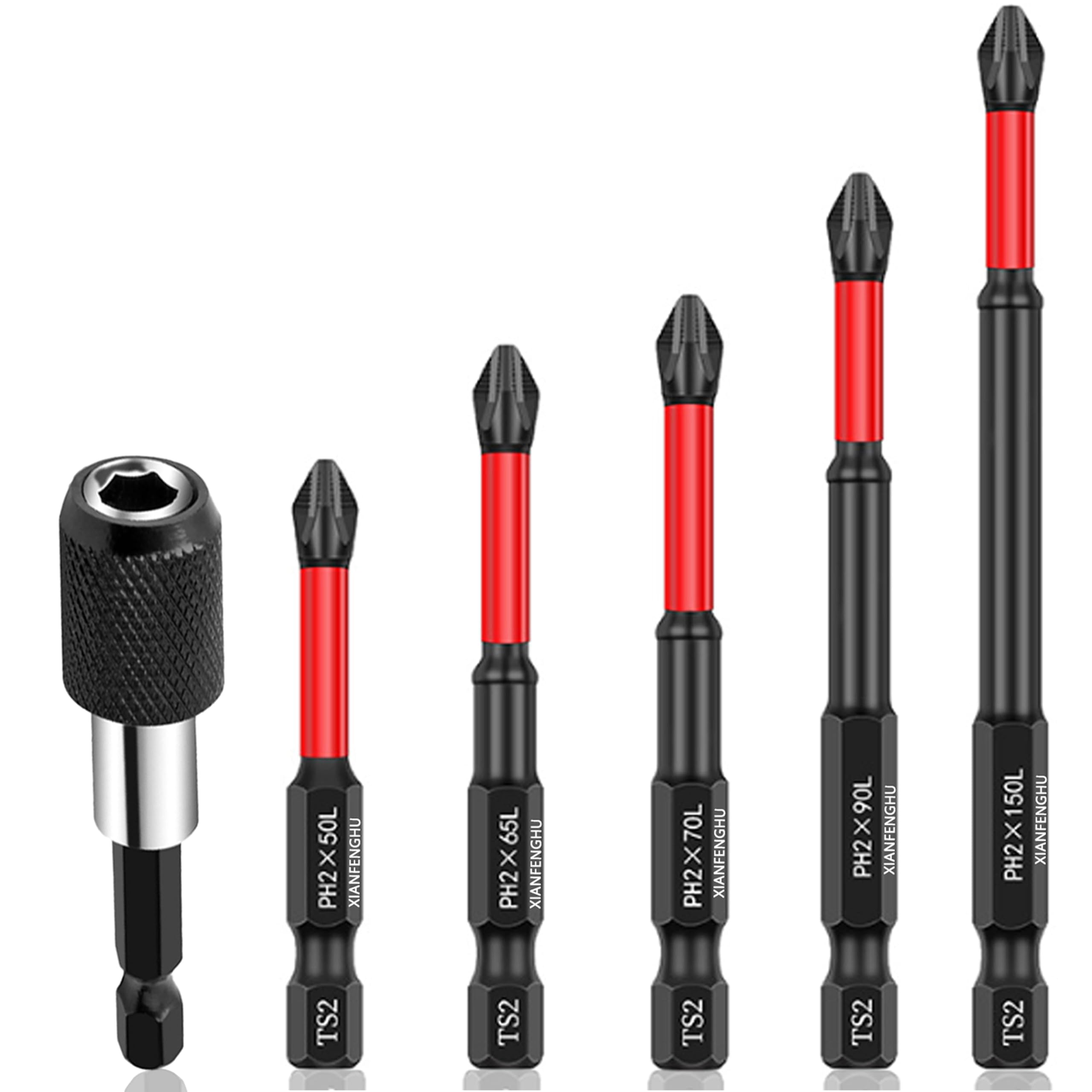 強力磁気ビット 磁気ドライバービットセット 耐衝撃 滑り止め インパクトドライバービットセット アンチスリップ プラスドライバー 高硬度 (50mm-150mm)
