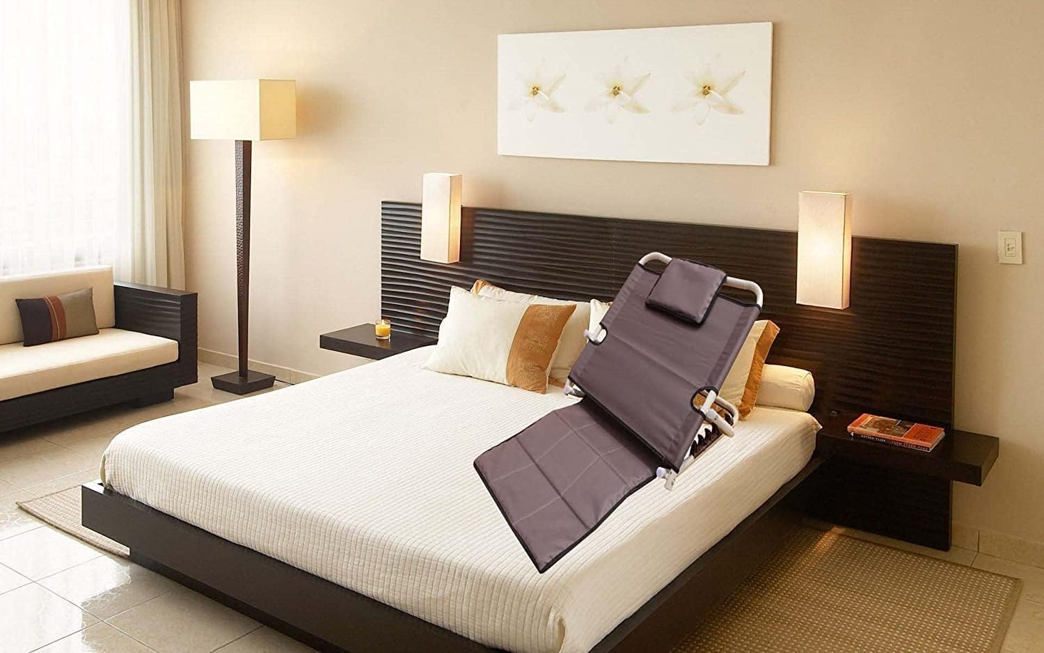 Adjustable Multi Function Fabric Hospital Back Rest for Post-Surgery Use on Bed or Floor (Brown)
