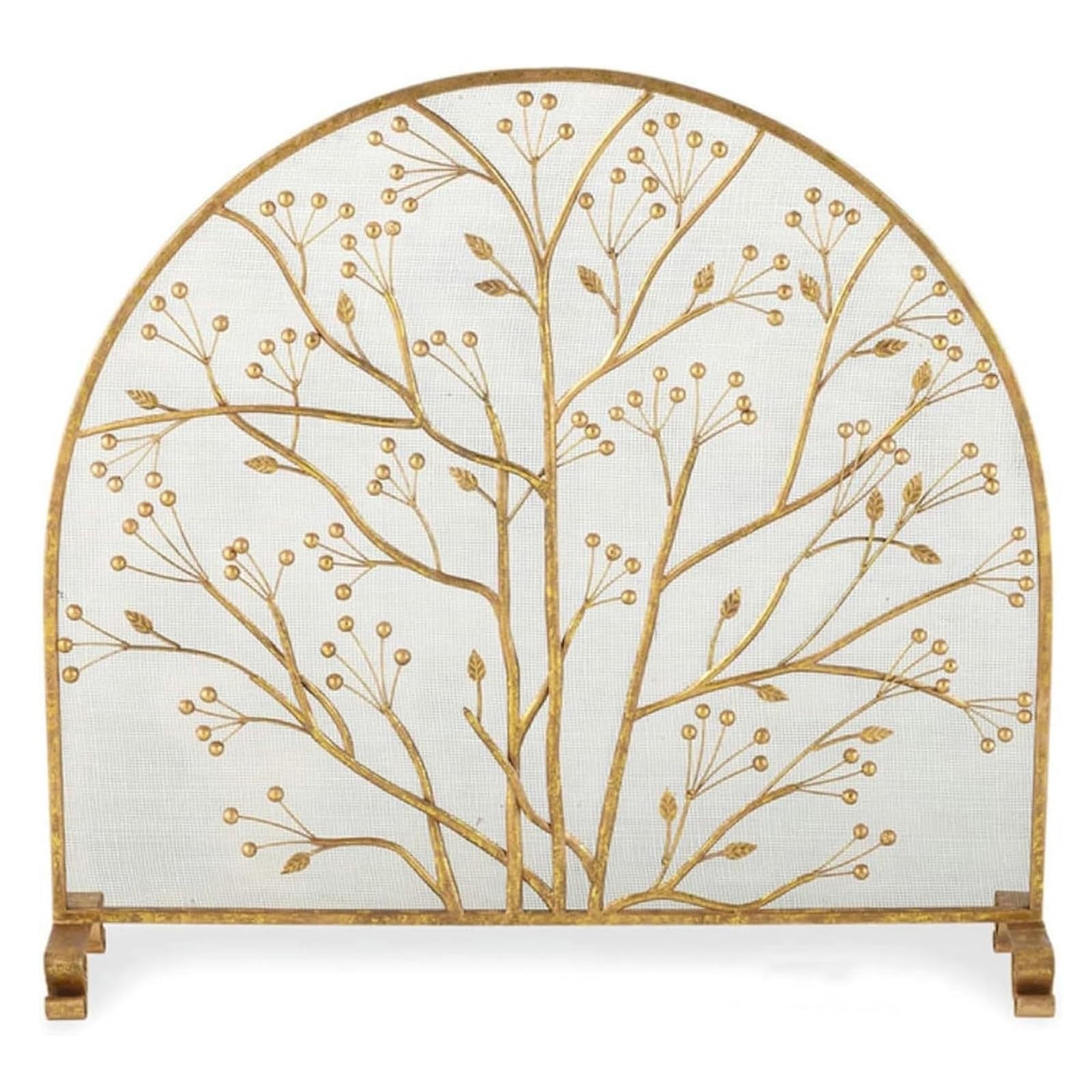 Parascintille/Griglia per Camino, 96x90x22 cm, in Ferro Battuto, Divisorio per Camino, per Arredamento Del Soggiorno(Gold)