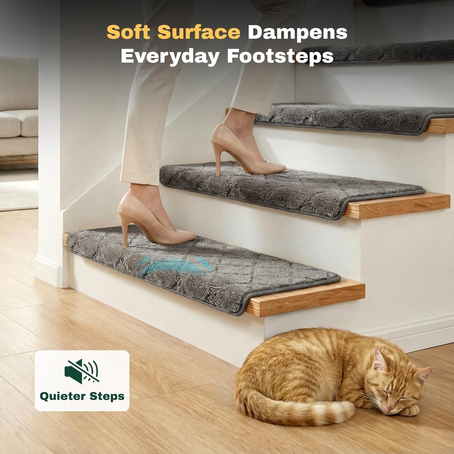 MBIGM Bullnose Carpet Stair Treads Non Slip Stair Mats for Wooden Stairs (14, Dark Grey - Diamond, 9.5" x 30")