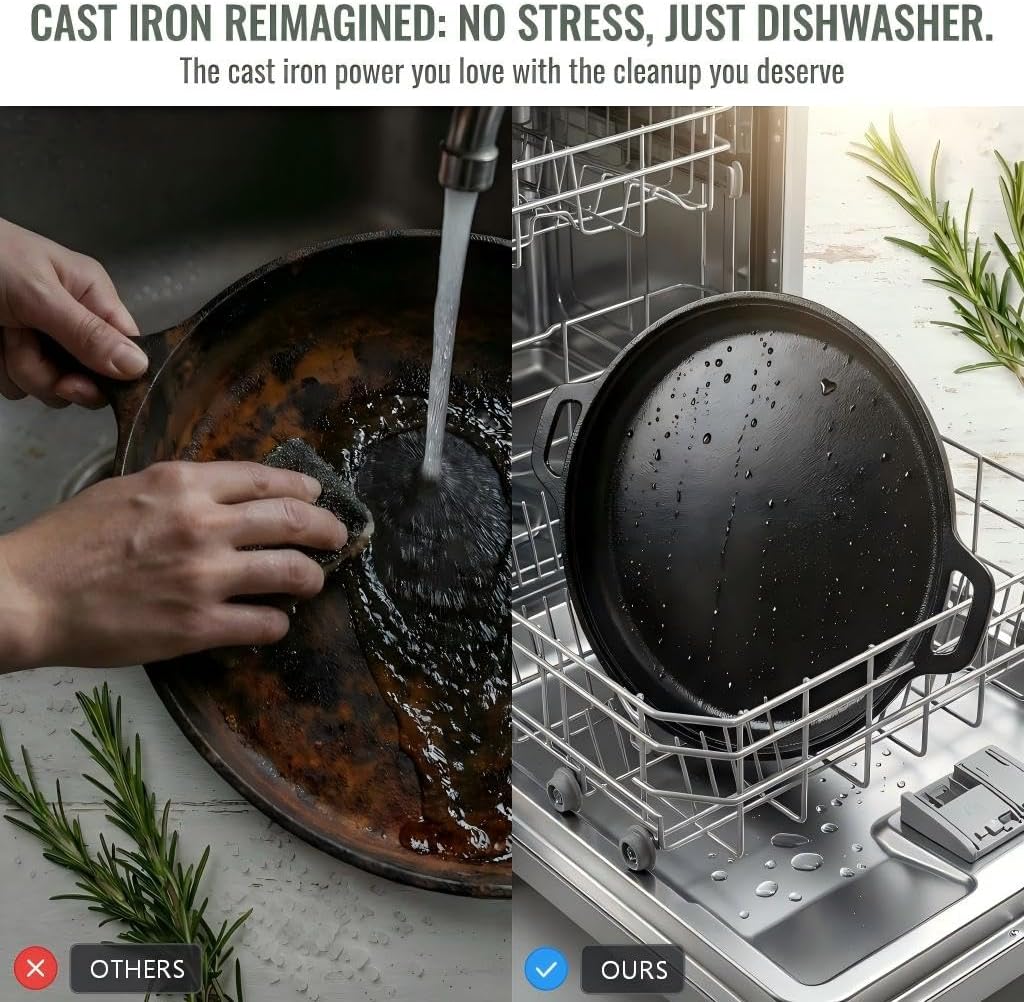 12" Nonstick Comals Para Tortillas -Cast Iron Griddle Pan, Dishwasher Safe&Pre-Seasoned Round Skillet with Handles for Stove Top, Oven, Grill & Camping –Versatile Flat Top for Pancakes&Meats