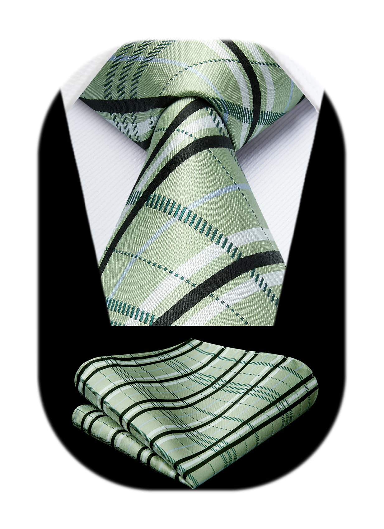 HISDERN Ties for Men Plaid Checkered Tie with Pocket Square Woven Business Formal Necktie Handkerchief Set Wedding Party