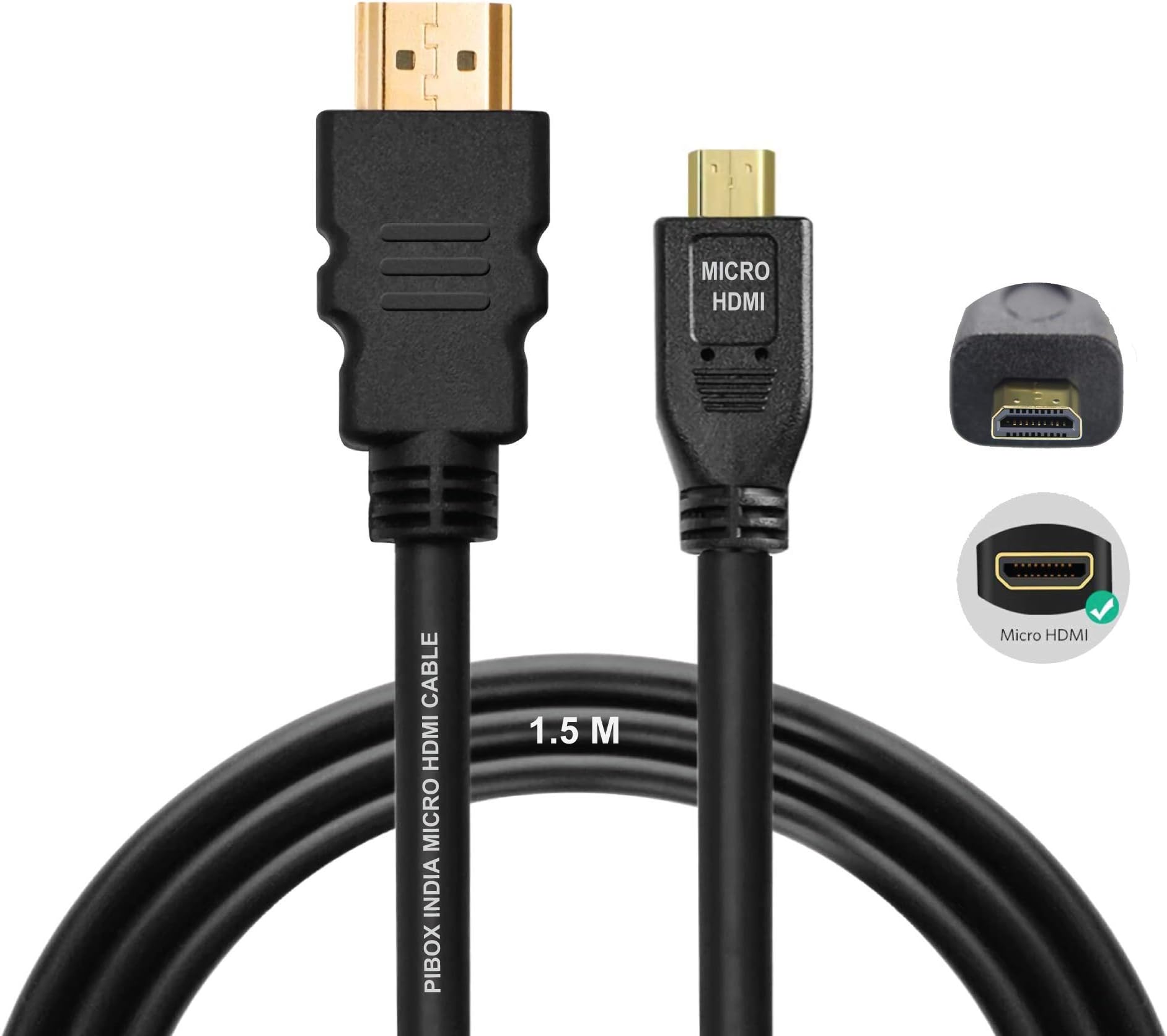 Micro HDMI Cable to HDMI Cable, 4K 60Hz, 1.5 Meter 5 feet, Adapter Ethernet Audio Return for Raspberry Pi 4 pi 5 RPI, GoPro Hero 7, Sony Camera (NOT MINI DP/NOT Micro USB)