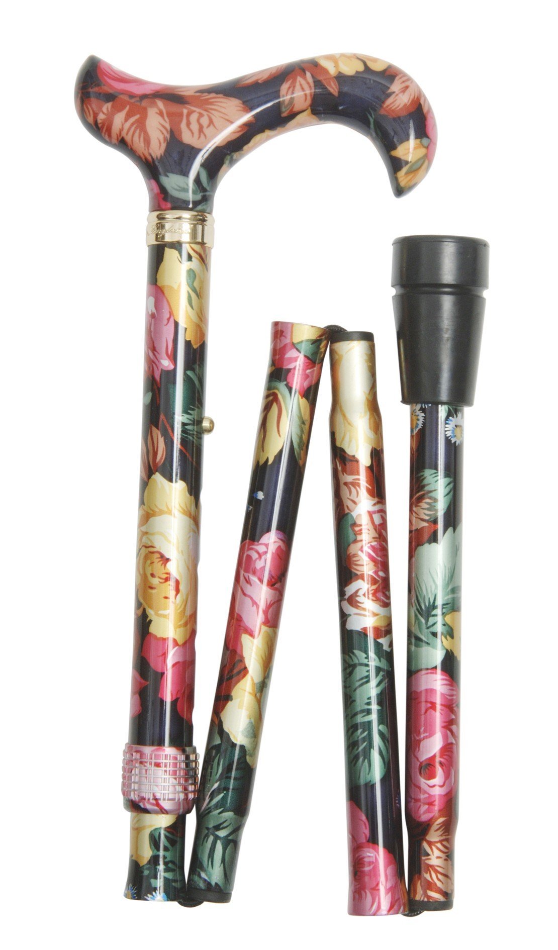 Classic Canes Designer Gehstock Gehhilfe schlanker Elite-Derby-Faltstock Multicolor mit floralem Muster
