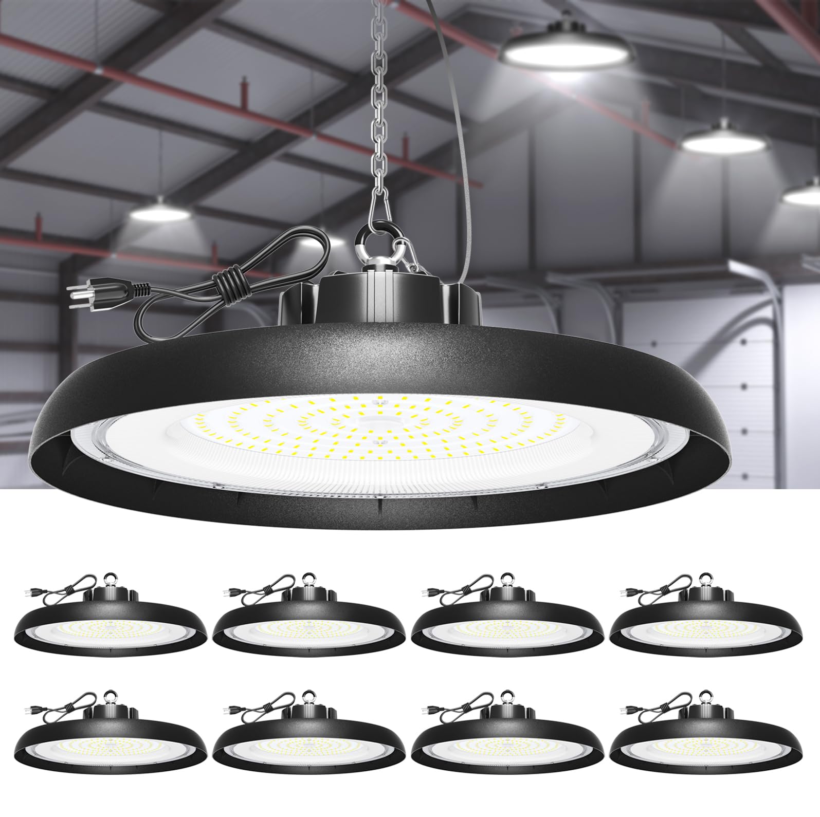 ONLYLUX 8 Pack UFO LED High Bay Light 250W 5000K 37500LM, Plug and