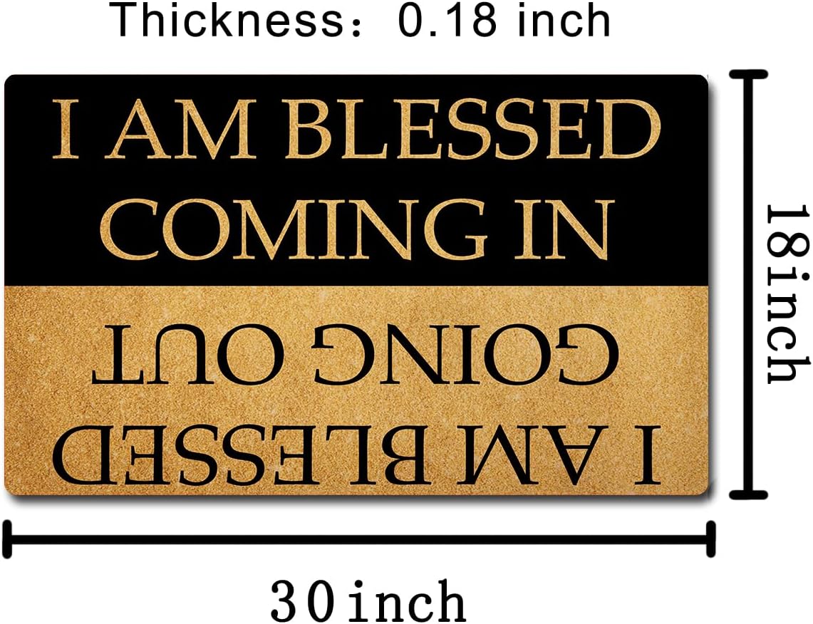 Funny Welcome Doormats Hello Doormat I AM Blessed Coming I AM Blessed Going Out Bless Doormat (17 in X 30 in) Fabric Top with a Anti-Slip Rubber Back for The Entrance Way Indoor Doormats