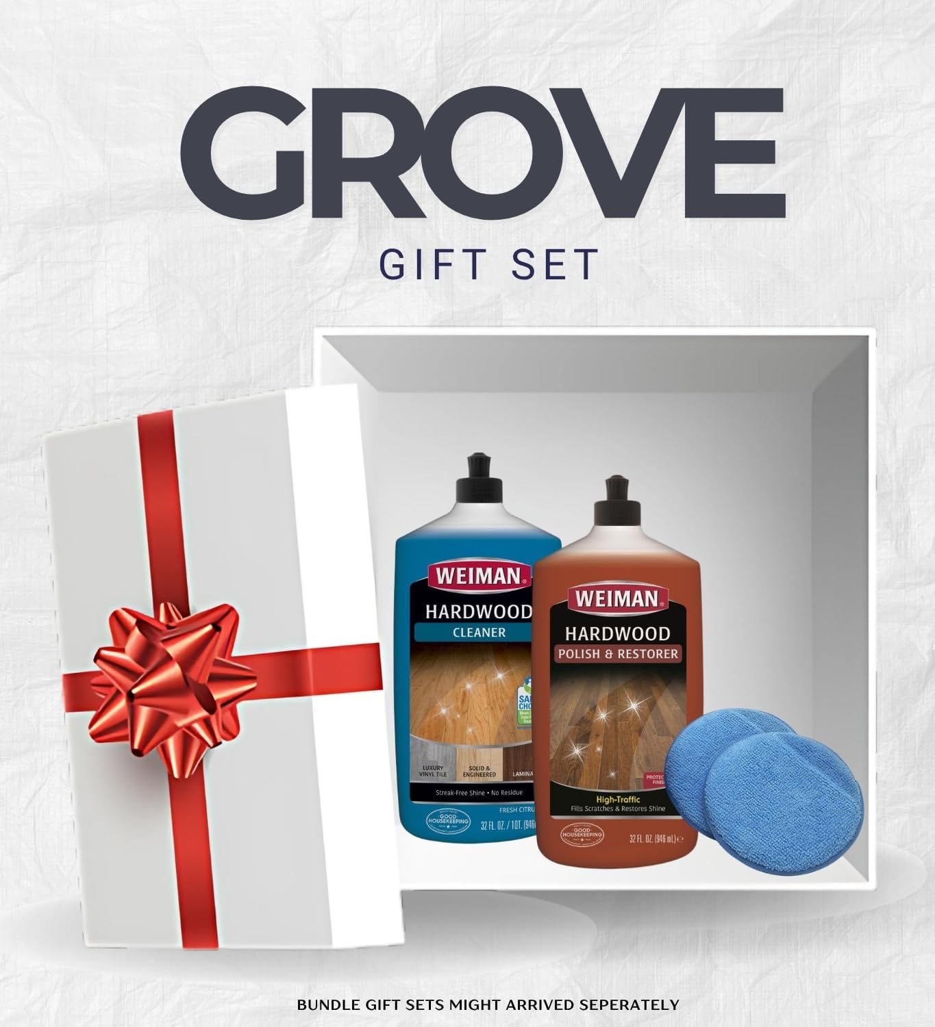 Weiman High Traffic High Gloss Hardwood Floor Polish & Restorer 32 oz, Citrus Scent Cleaner 32 oz Bundle with Microfiber Applicator Pads – Protects, Cleans & Shines – Gift Set (3 Items)