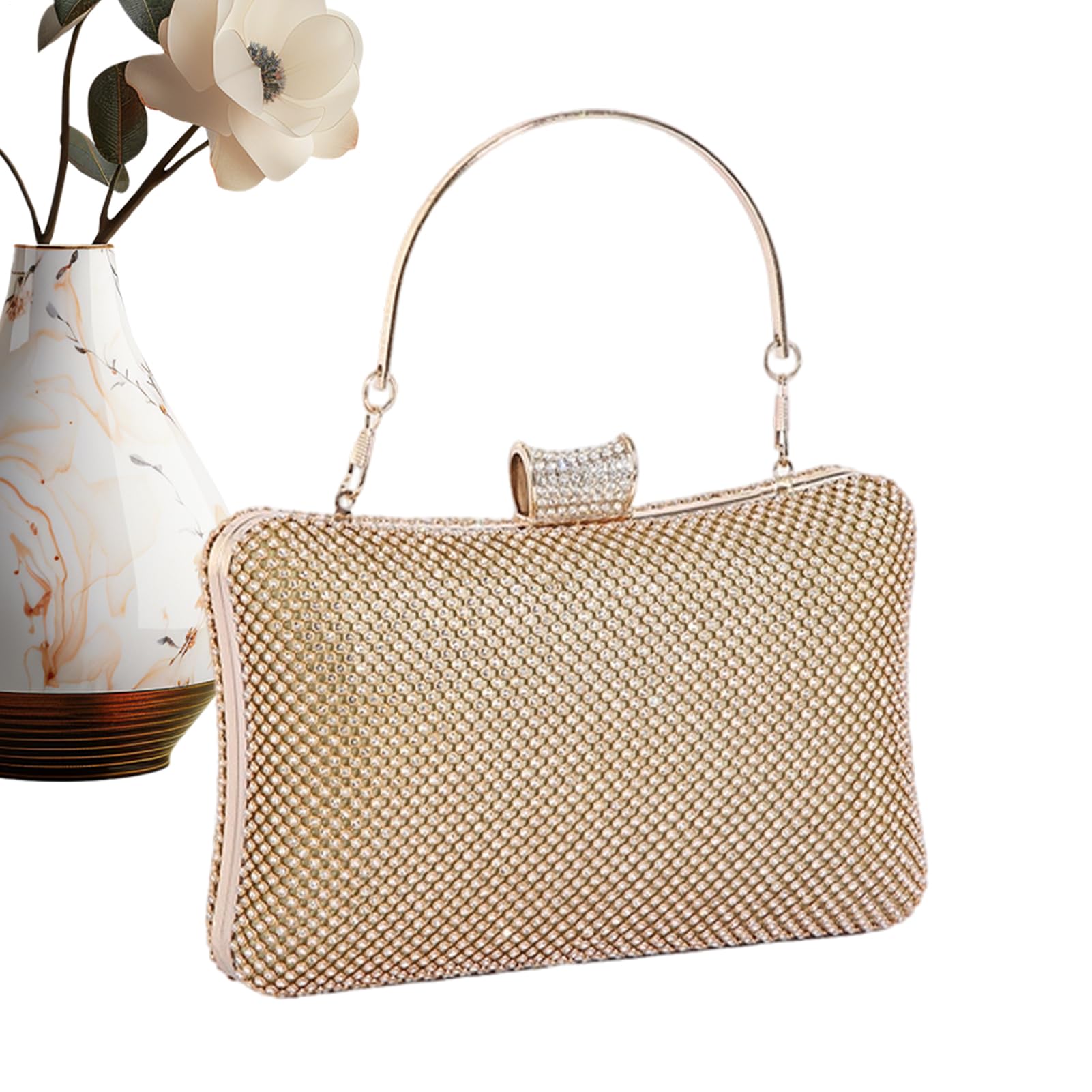 Generico Bolso de mano con brillantes - 21 cm poliéster purpurina oro plata | Bolso de noche con cadena, elegante para eventos festivos de boda, citas para ceremonias de banquetes