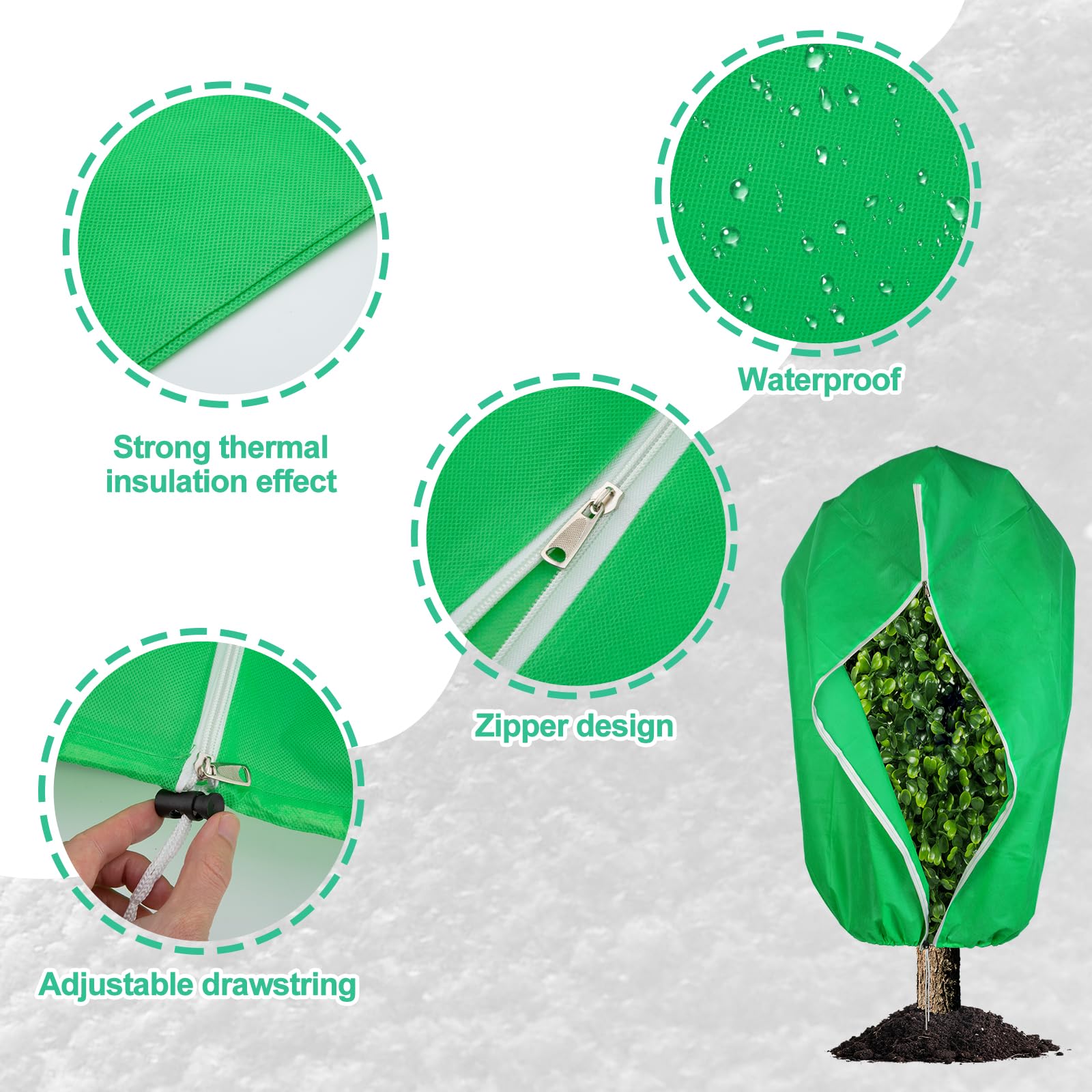 NONMON Coperture per piante antigelo, confezione da 4 coperture per alberi con cerniera con coulisse ispessita coperta antigelo per piante da esterno, arbusti, fiori e frutti