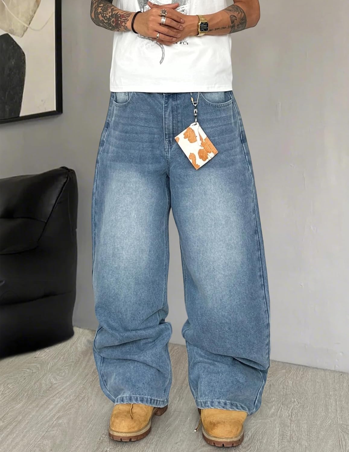 Mens Wide Leg Jeans Super Baggy Pants Y2k Loose Fit Denim Jeans Skater Trousers Streetwear - Image 6