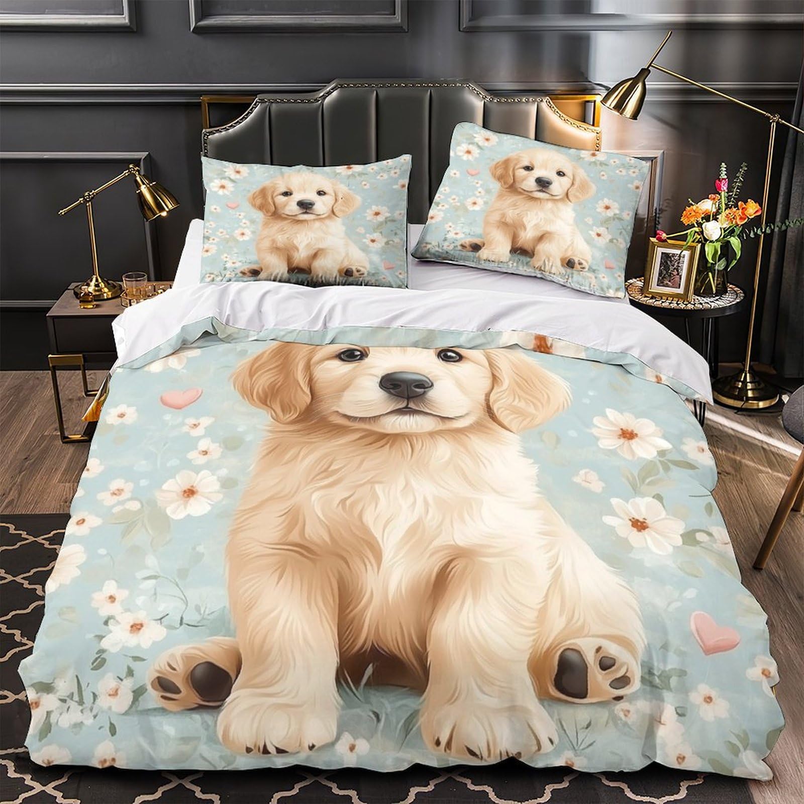 Housse de couette chiot hypoallergénique et résistante en microfibre respirante 135x200 cm