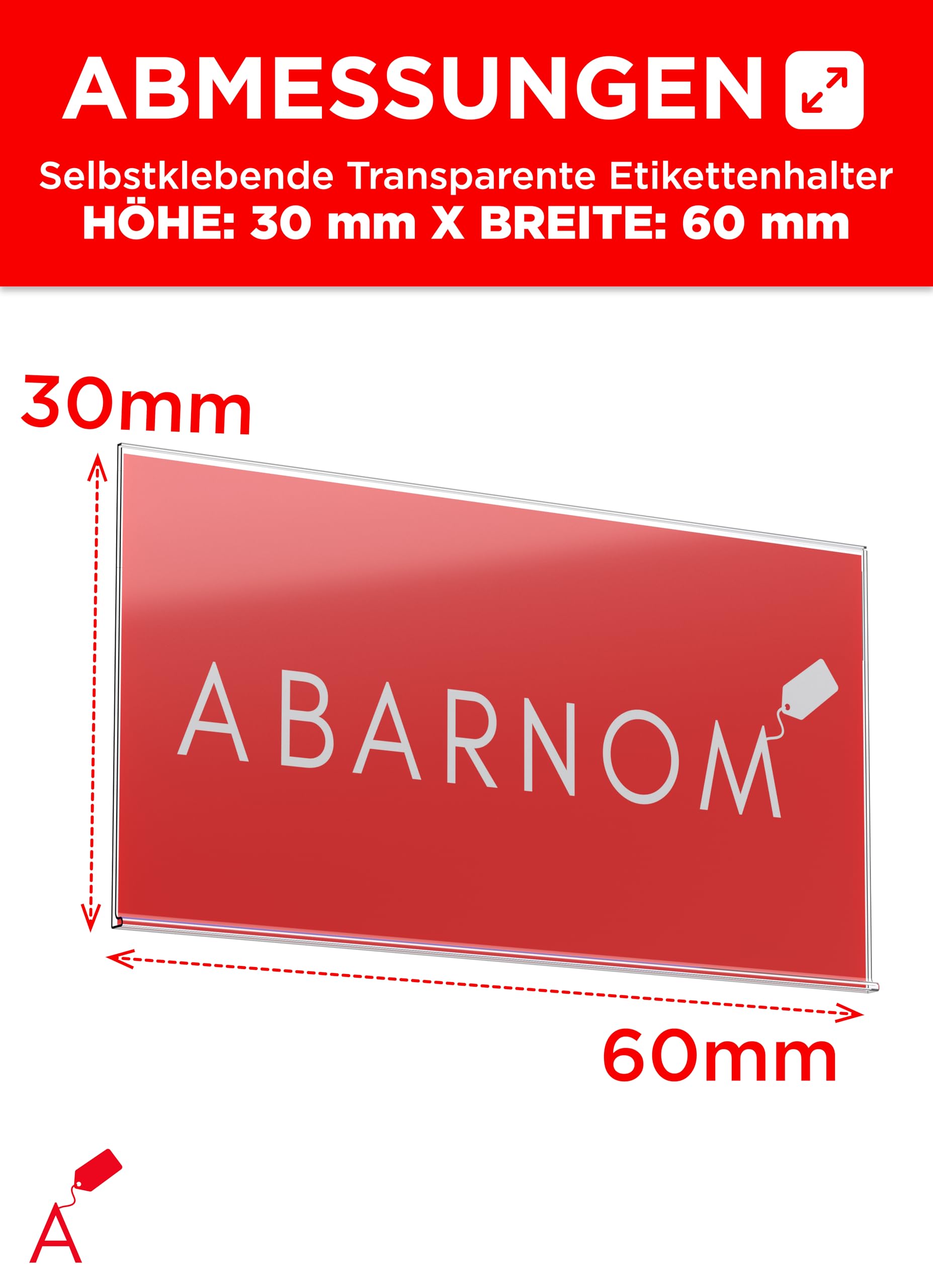 100 Stück selbstklebende transparente Etikettenhalter 30x60 mm – UV-beständiger PVC – Preisschildhalter für Regalbeschriftung, Lager, Einzelhandel & Präsentationsdisplays
