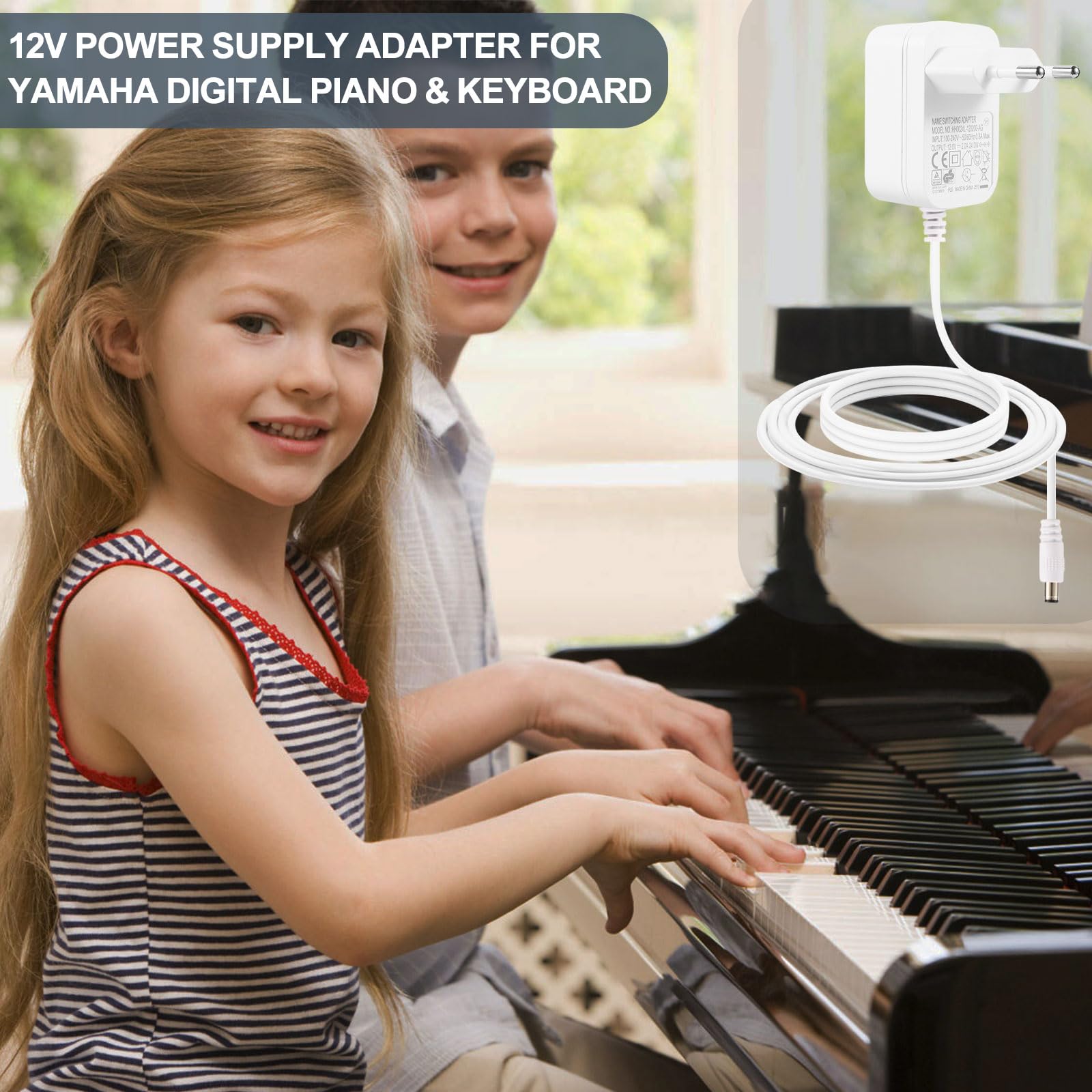 Adaptateur d'alimentation 12V Chargeur Bloc d'alimentation pour Piano Numérique Yamaha et Claviers des Séries PSR, YPG, YPT, DGX, KB, DD - Remplacement des Modèles PA-150B/PA-130B/PA-32