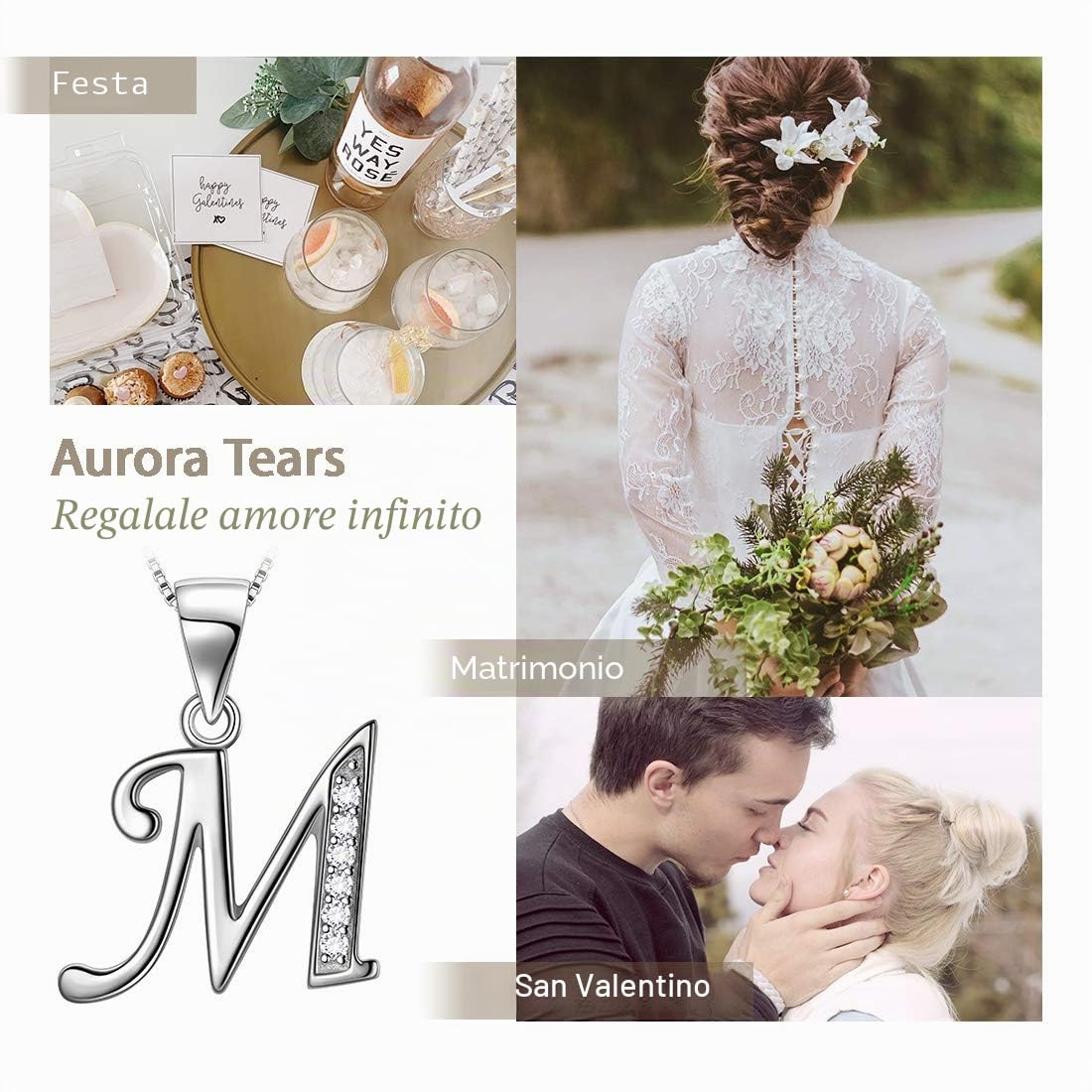 Aurora Tears 925 sterline d'argento 26 lettere collana iniziale A-Z Ciondolo alfabeto con zirconi gioielli regali per le donne DP0045