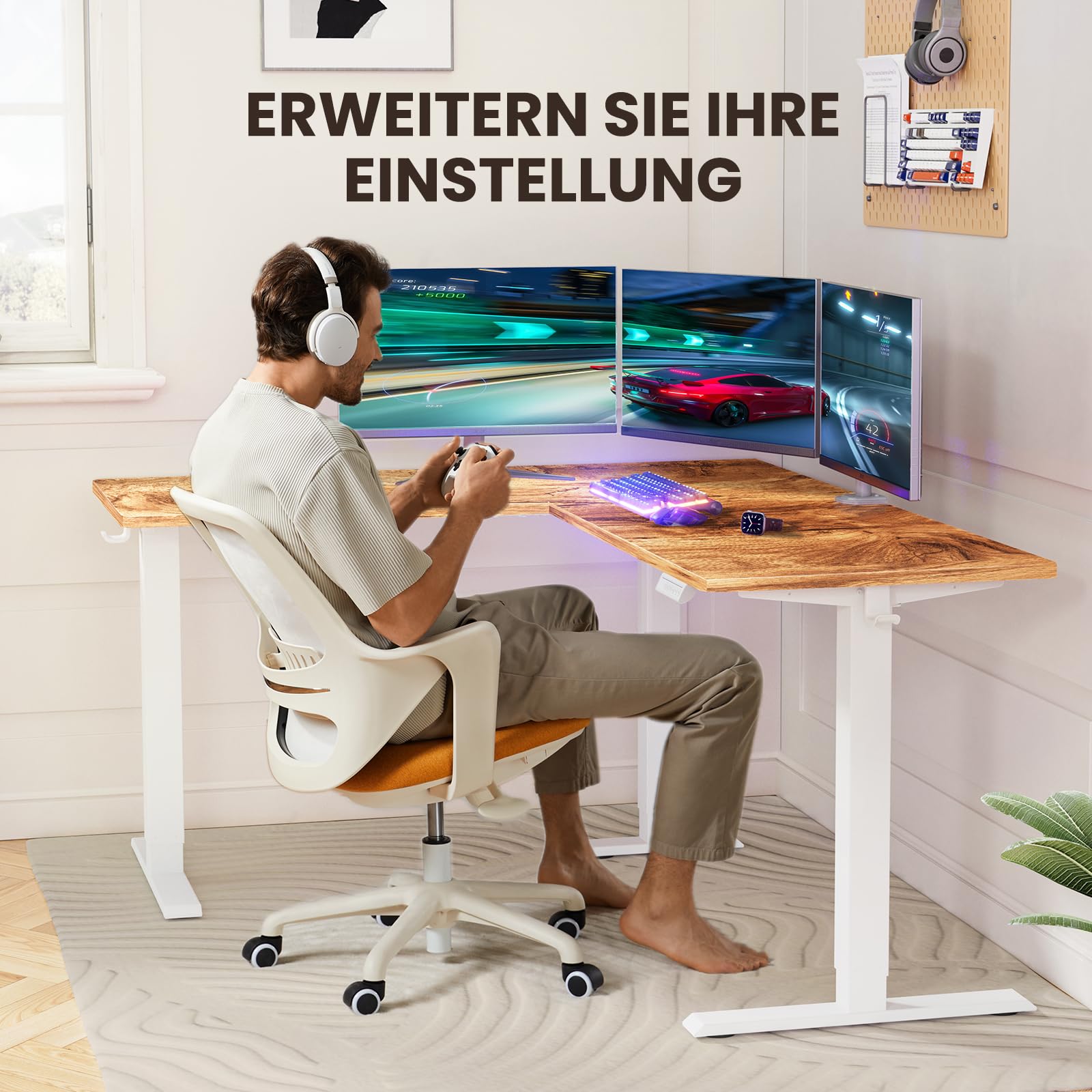 ErGear Elektrisch Höhenverstellbarer Schreibtisch L Form 160 x 140cm, L Förmiger Schreibtisch mit Einzelmotor, Eckschreibtisch Höhenverstellbar mit 4-Memory-Steuerung