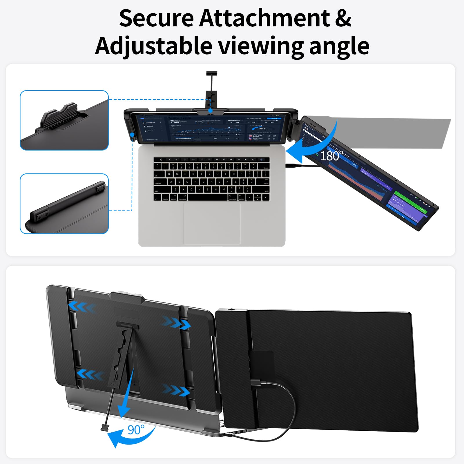 Przedłużacz ekranu laptopa, 35.6 cm FHD IPS przenośny monitor podróżny, drugi ekran do laptopów 33 cm - 43.2 cm, idealny do podróży / pracy zdalnej, kompatybilny z Windows/Mac/Android/Chrome