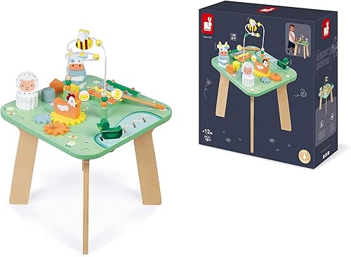 Miniatura 2 de Janod Mesa de actividades de madera Pretty Meadow - 21.1 pulgadas de alto - Edades 12 meses + - J05327