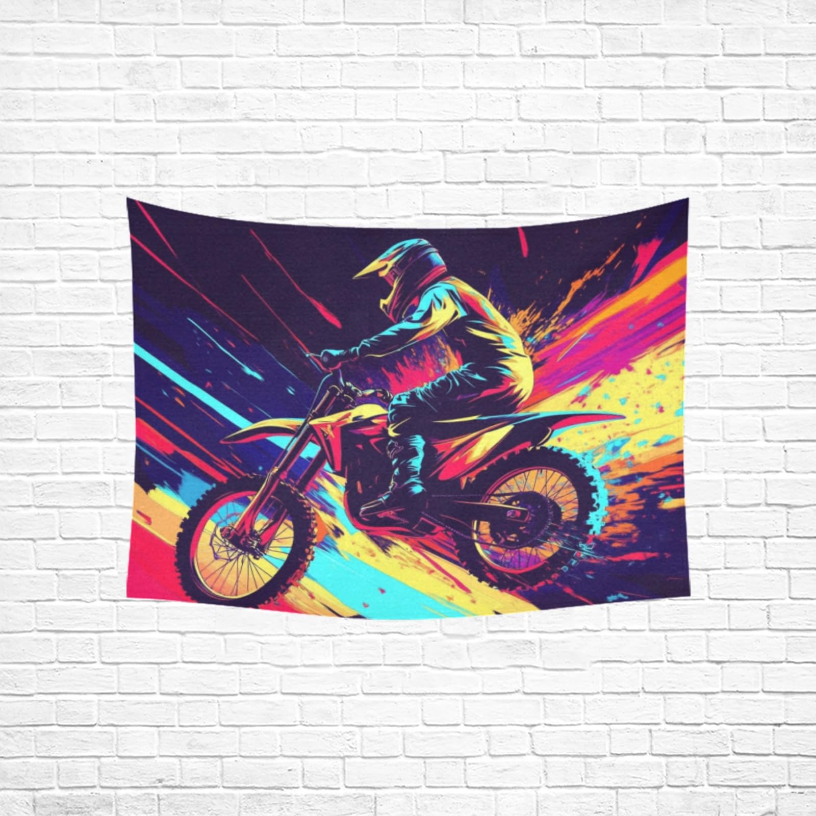 KLL Tapiz estético colorido de motocicleta de motocross, arte de pared para dormitorio y baño, 101,6 x 76,2 cm