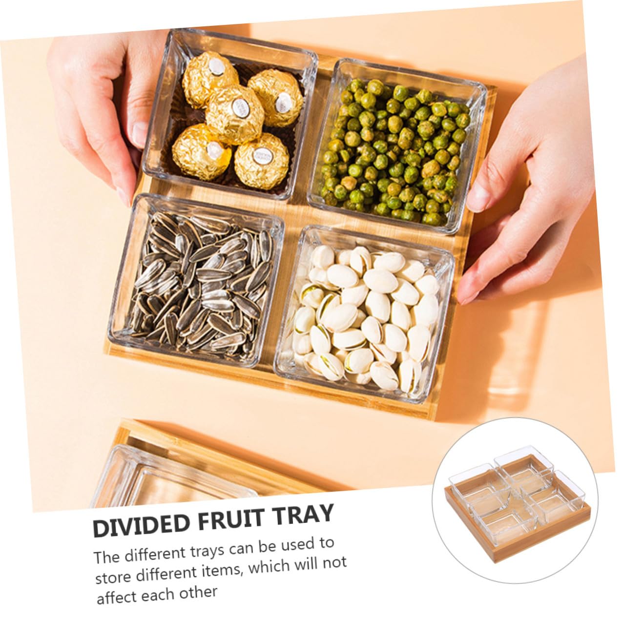 Artibetter Plateau de Service pour Fruits Secs et Noix Support en Bois en Verre Divisé Design Solide Couleur Aléatoire pour Apéritifs et Collations Raffinées