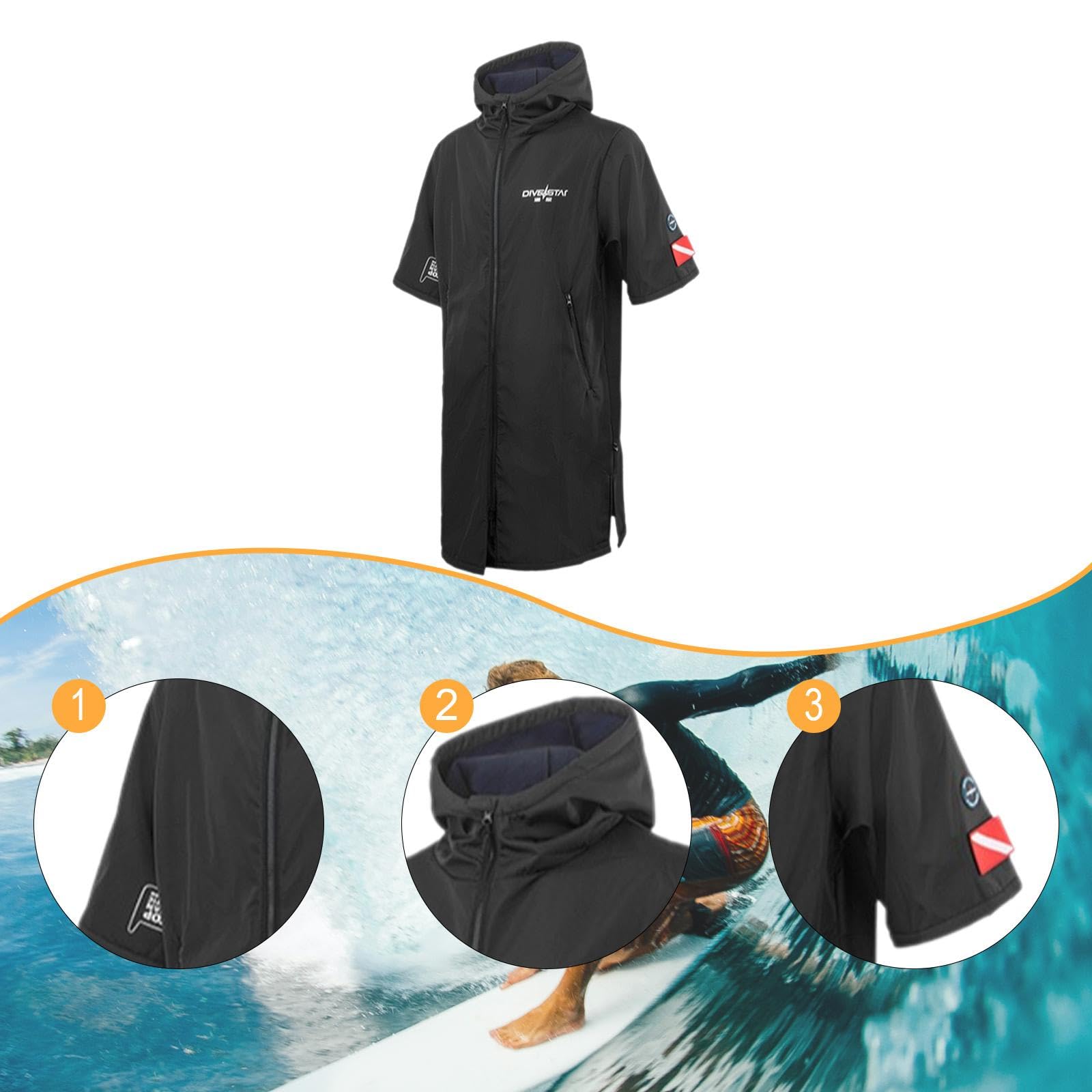 Parka de Bain Imperméable Coupe-Vent pour Surf, Vêtements de Plage avec Poches, Coupe-Vent pour Surf, Vêtements D'extérieur à Séchage Rapide,