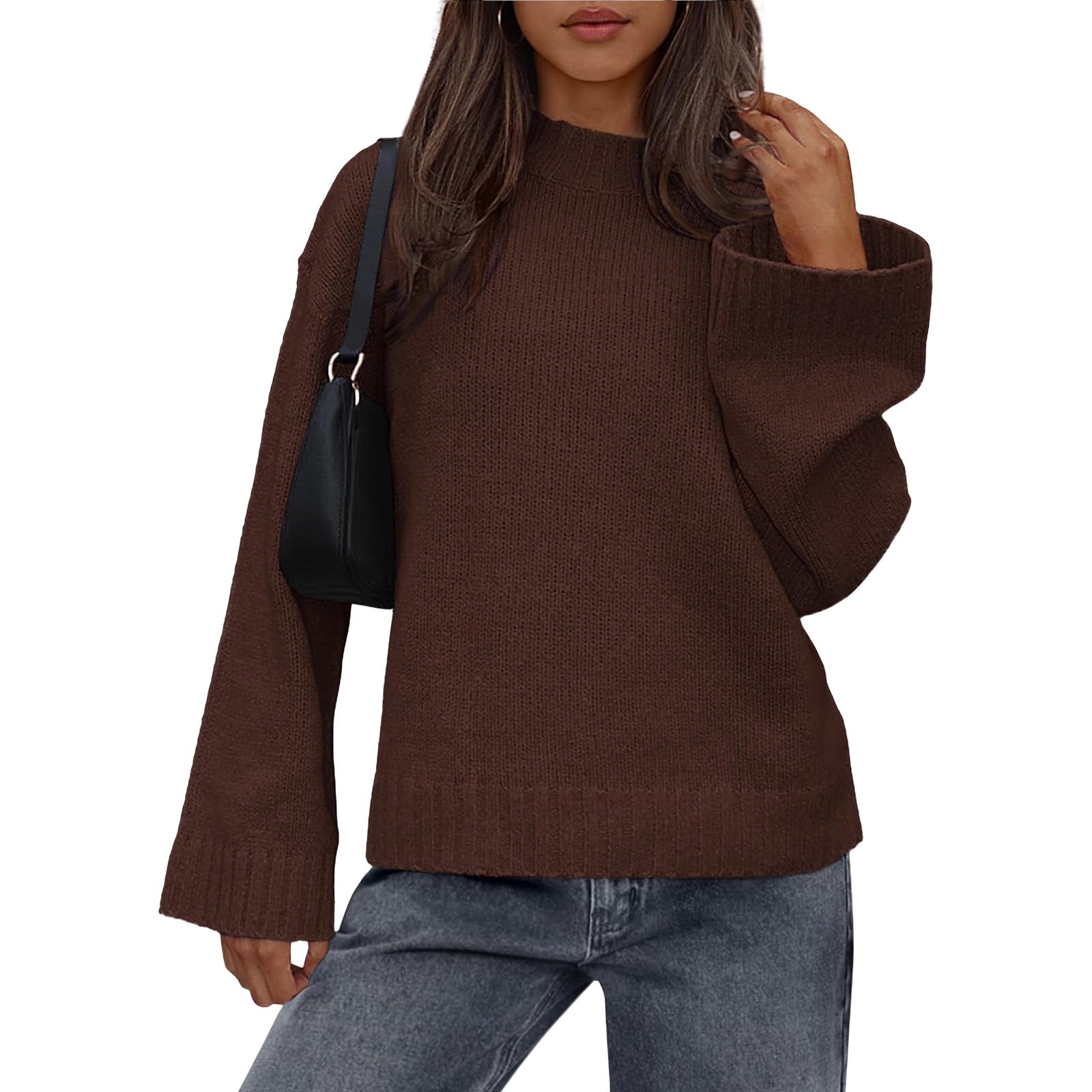 Sweaters for Women Casual Crewneck Long Sleeve Pullover Sweater Loose Ribbed Knit Fall Outfits Winter Clothes