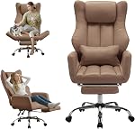Ergonomic Cross Legged Office Chair with Footrest,Big and Tall Leather Executive Chair with Reversible Armrest,Wheels,Lumbar Pillow, 155° Reclining Computer Wide Desk Chair for Home,Office(Brown)