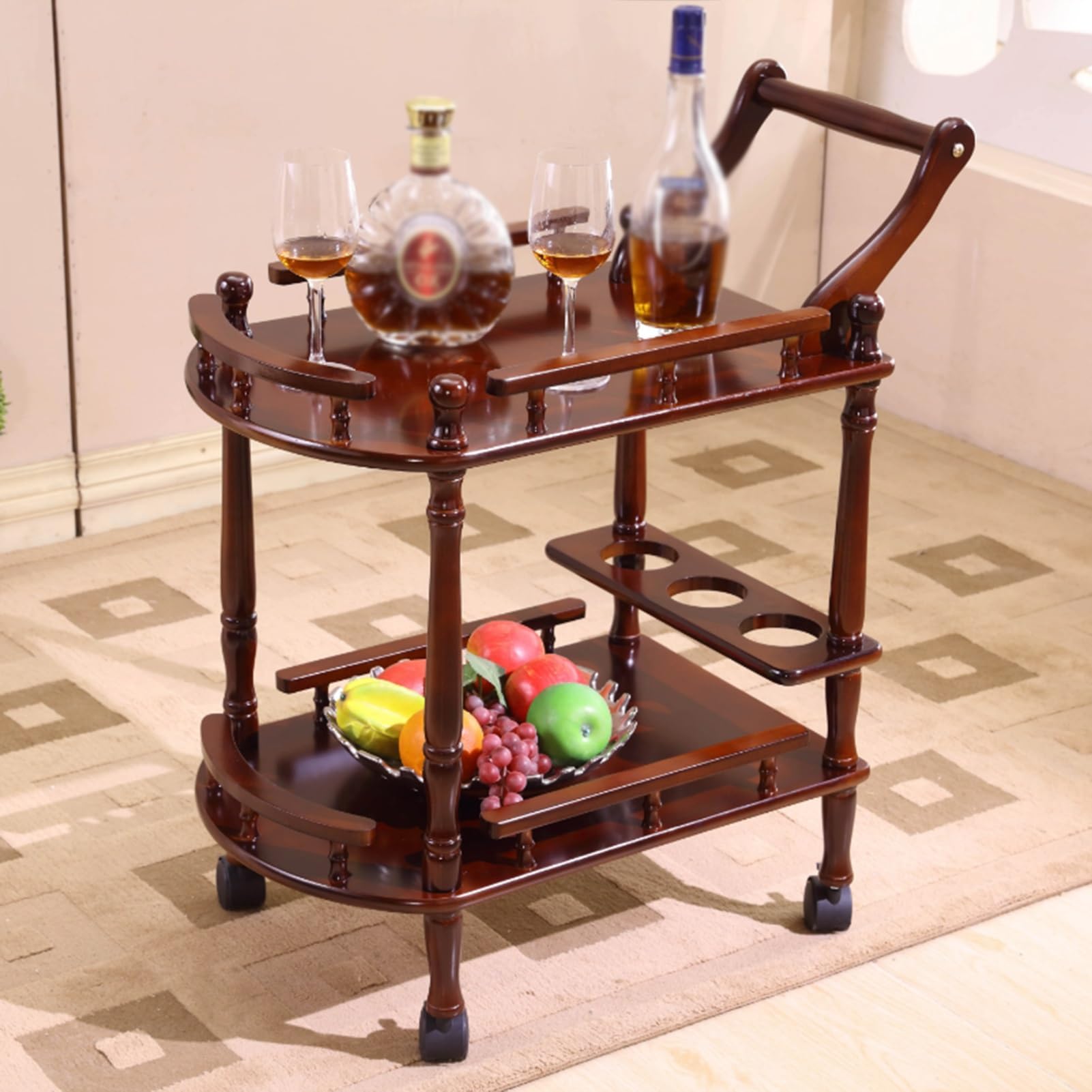 2-Tier Rolling Serving Cart with Wheels and Handle, Mobile Food and Beverage Cart for Home Dining and Party Events
