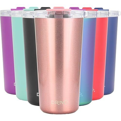 Drinco - 20 oz Stainless Steel Tumbler | Double Walled Vacuum Insulated Mug With Lid, 2 Straws, For Hot & Cold Drinks (20oz Bling Rose Gold, 20oz)