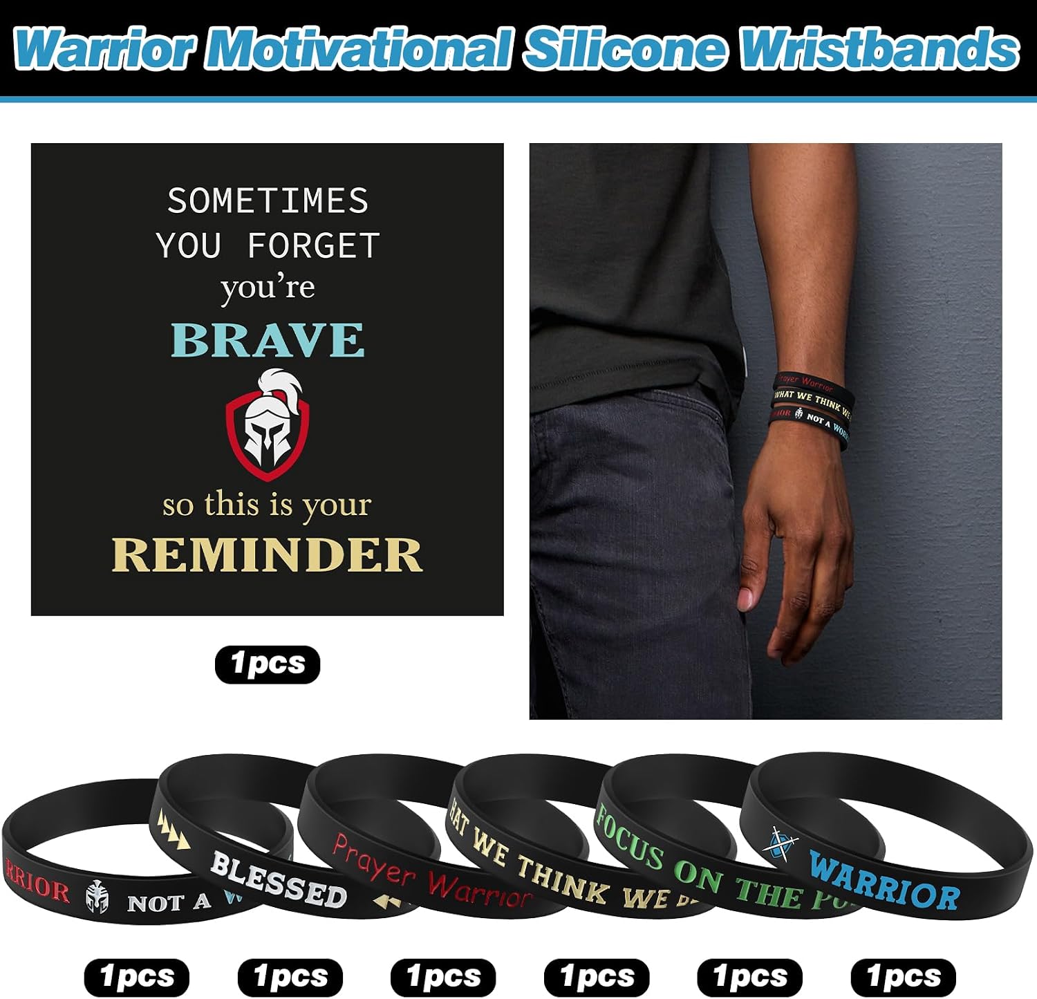 6 Pcs Men Motivational Bracelets Rubber Wristbands Christian Gifts