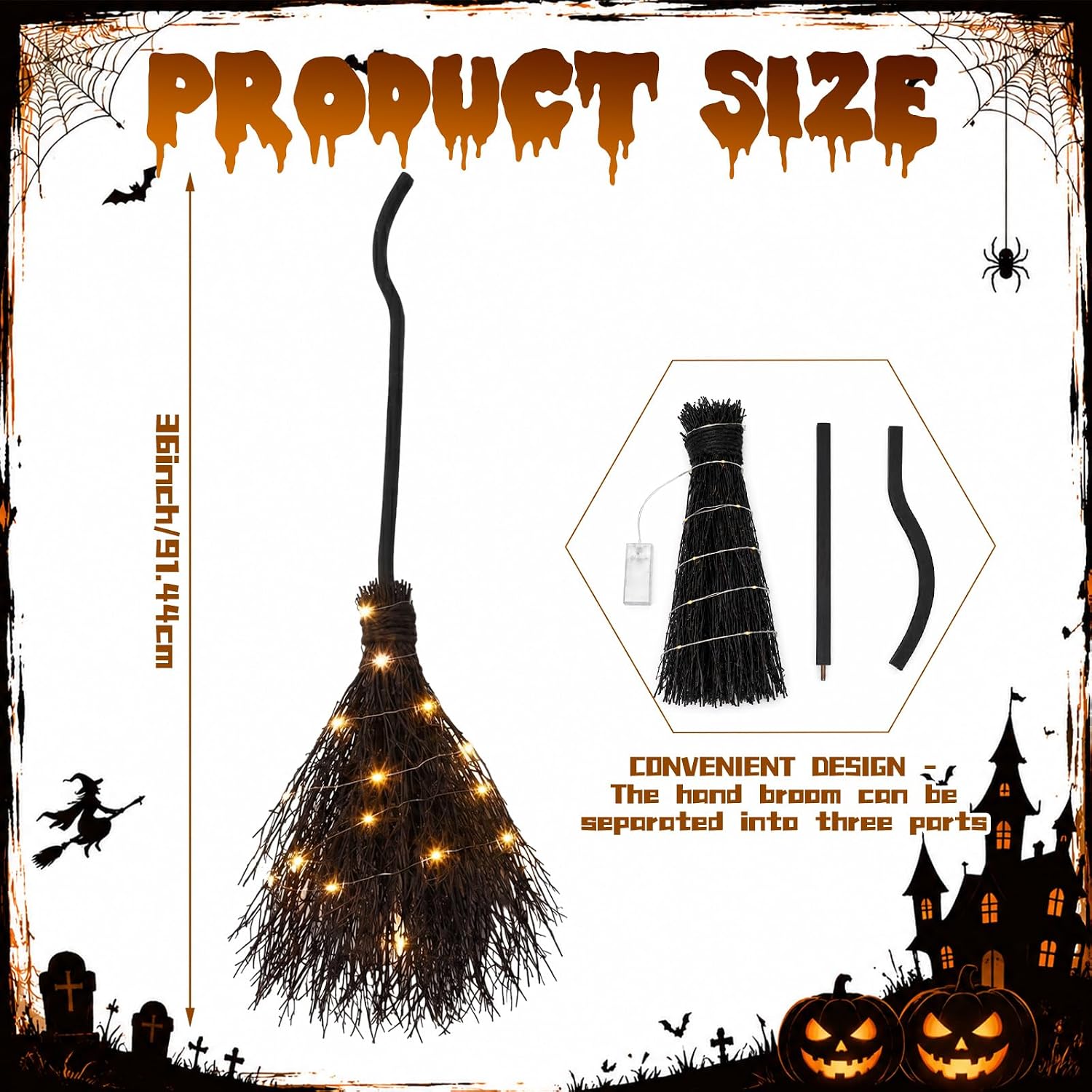 Newtay 36 Inch Witches Broom LED Light Halloween Costume Prop Wizard,Black image 2