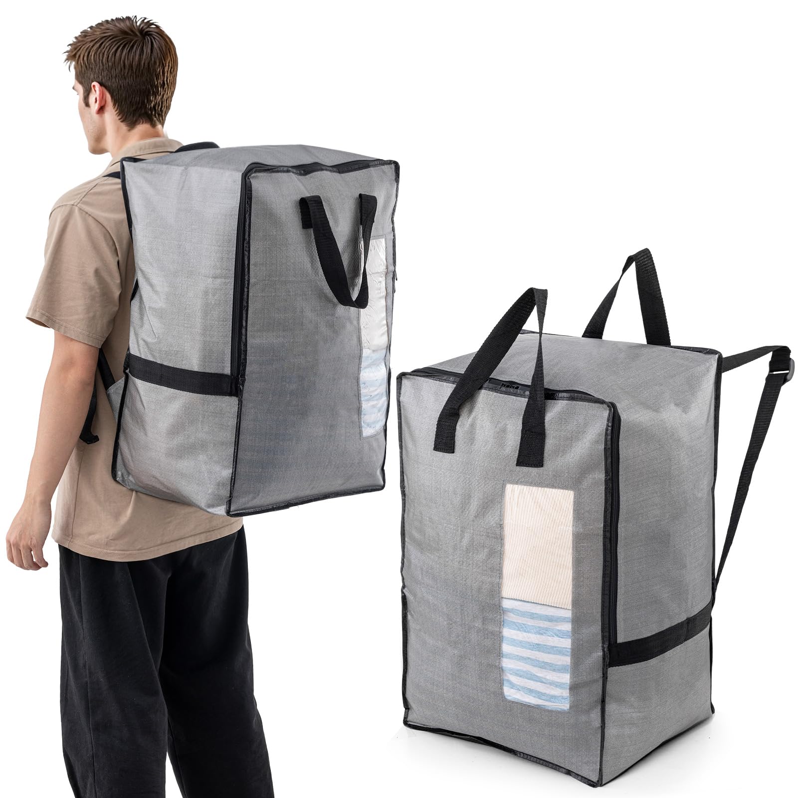 TAILI 2 Pack Gray Moving Bags w Adjustable Backpack Straps Moving Supplies Moving Boxes Alternative Heavy Duty Storage