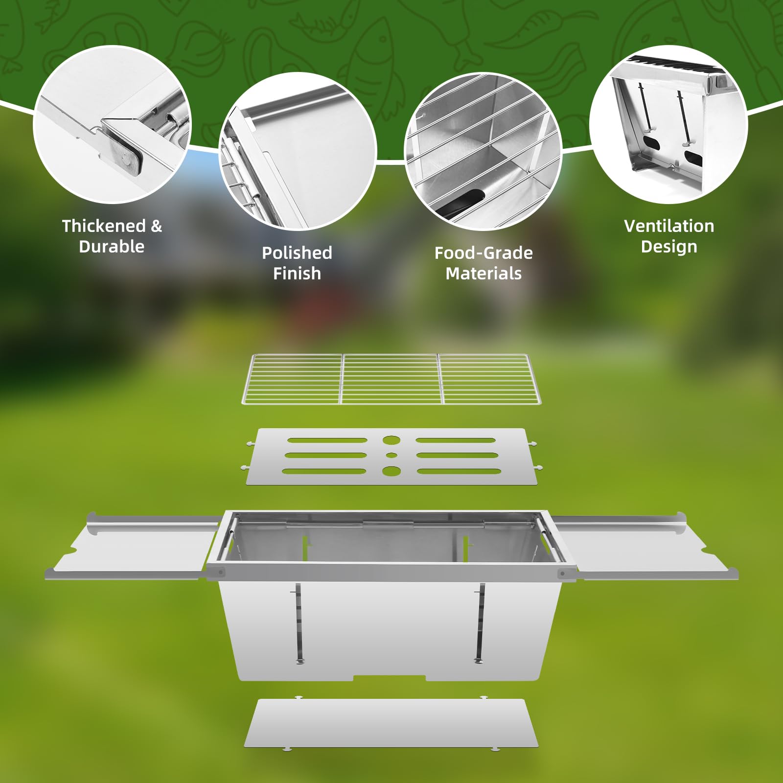 Uten Parrilla Plegable Portátil, Barbacoa de Carbón de acero inoxidable con bolsa de almacenamiento y guantes, Barbacoa de Mesa para jardín, playa, camping, senderismo, picnics y viajes — view 4