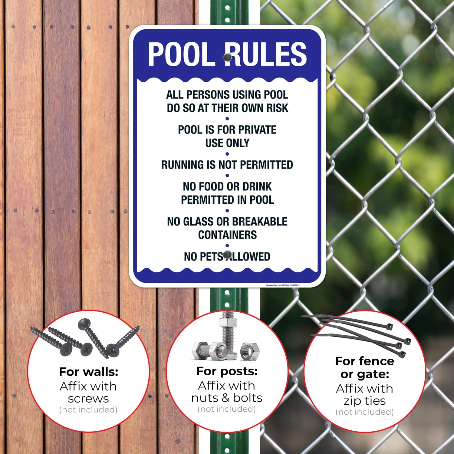 Pool Rules Sign, No Food or Drinks Pool Sign, 18x24 Inches, Rust Free .063 Aluminum, Fade Resistant, Easy Mounting, Indoor/Outdoor Use, Made in USA by Sigo Signs