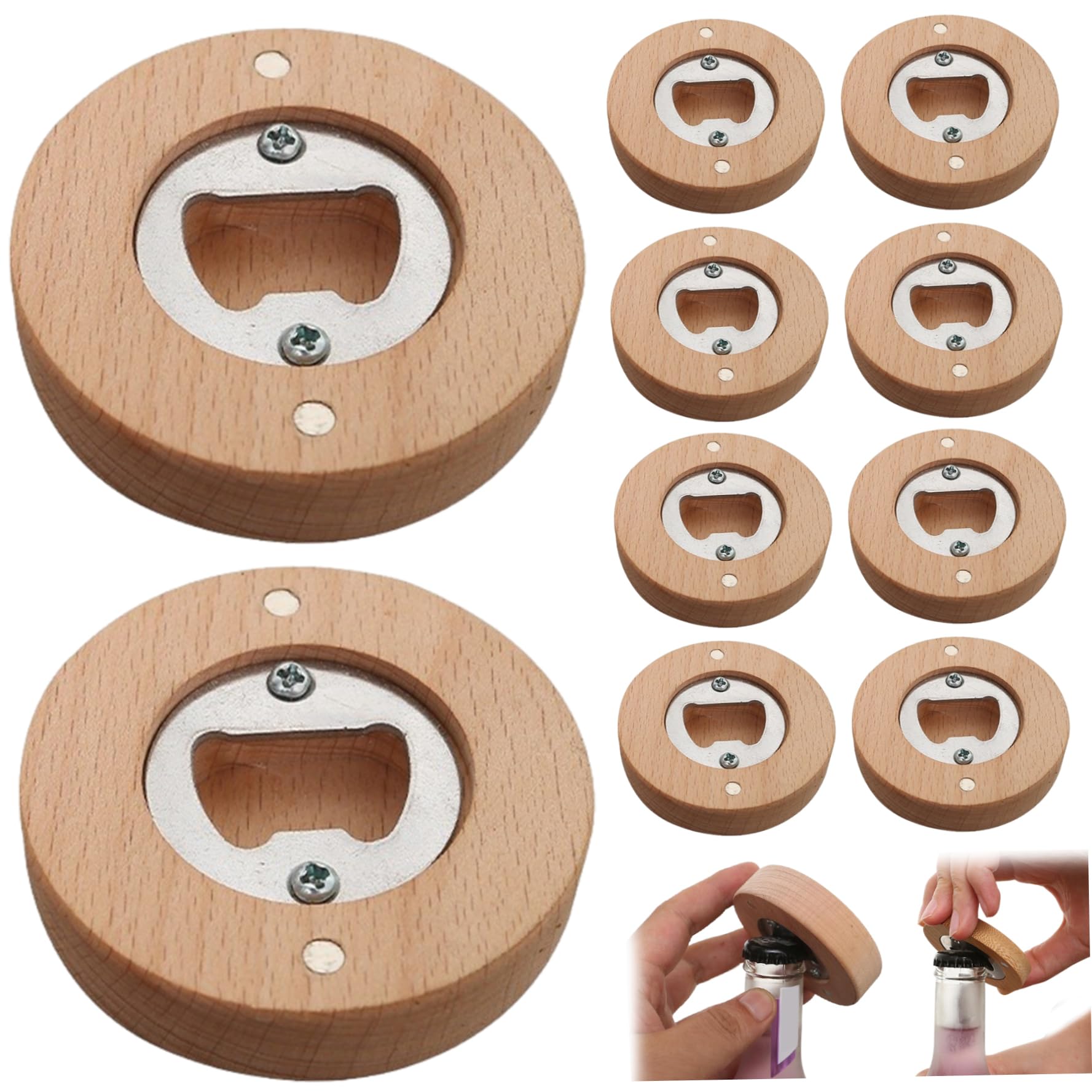 Décapsuleur magnétique en bambou pour frigo et bar chic, lot de 10 ronds