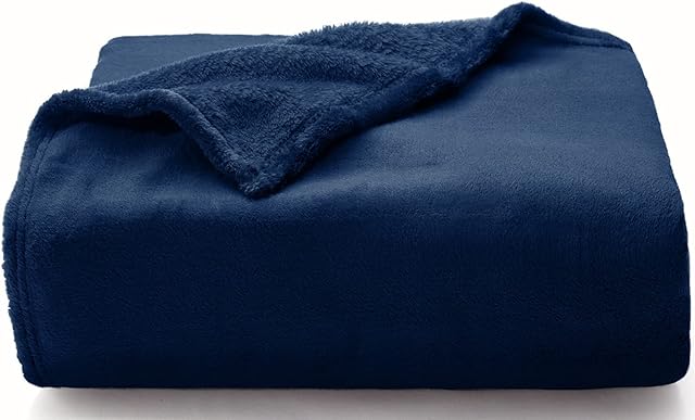 WAVVE Flannel Fleece Blanket Navy Queen Size 220x240cm, Super Soft Large Sofa Throw, Cosy Fluffy Warm Solid Bed Couch Blanket Versatile Microfiber Blanket, Navy Blue, 240x220cm