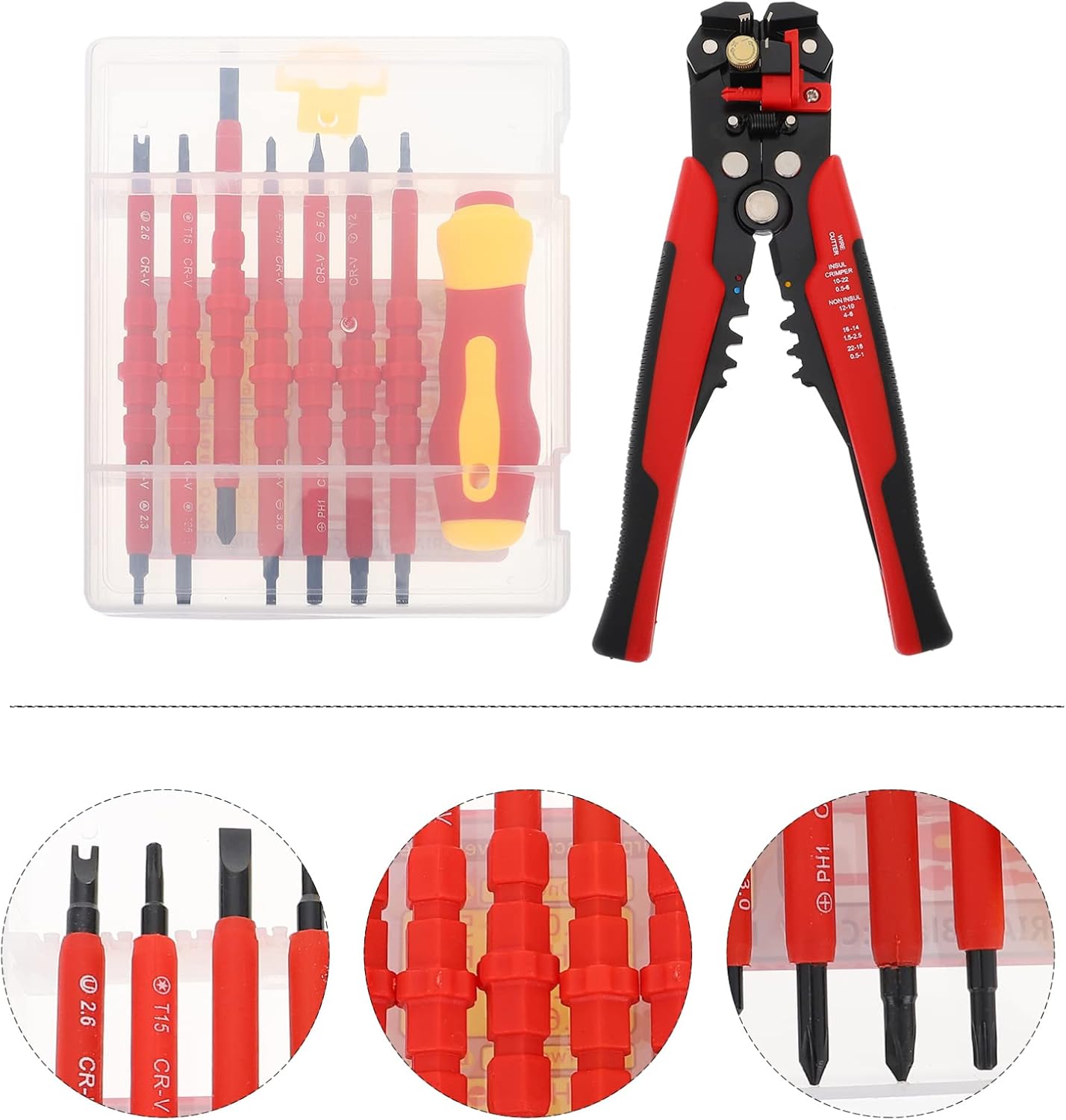 DOITOOL Insulated Electrician Screwdriver Set Wire Stripping Tool 7-Piece Crimping and Screwdriver Kit for Electricians and DIY Projects Sturdy Manual Tools