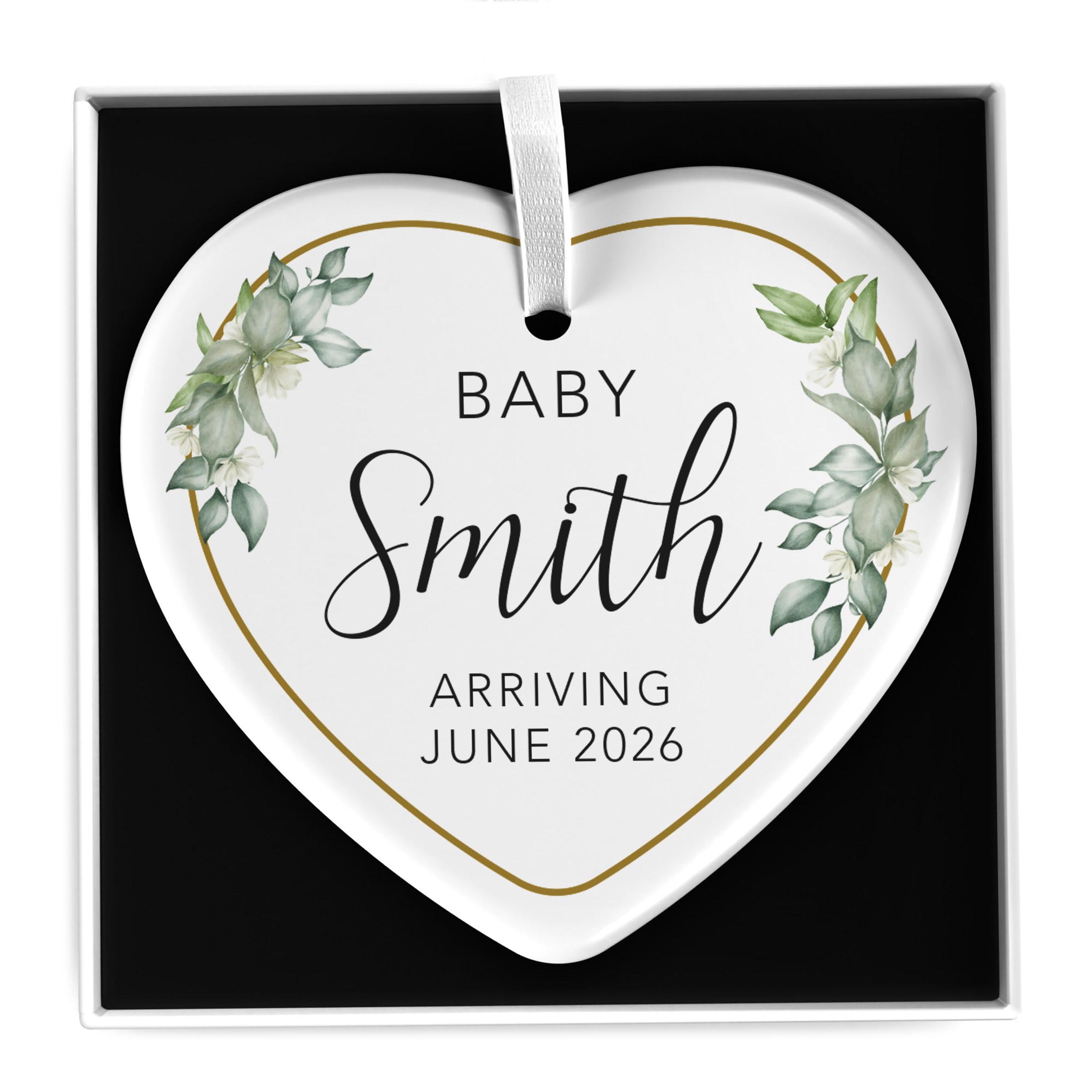 Personalised Pregnancy Reveal Plaque Decoration, Pregnancy Announcement Ceramic Circle Heart Ornament, We're Having A Baby Arriving Social Media Photo Prop, With Gift Box