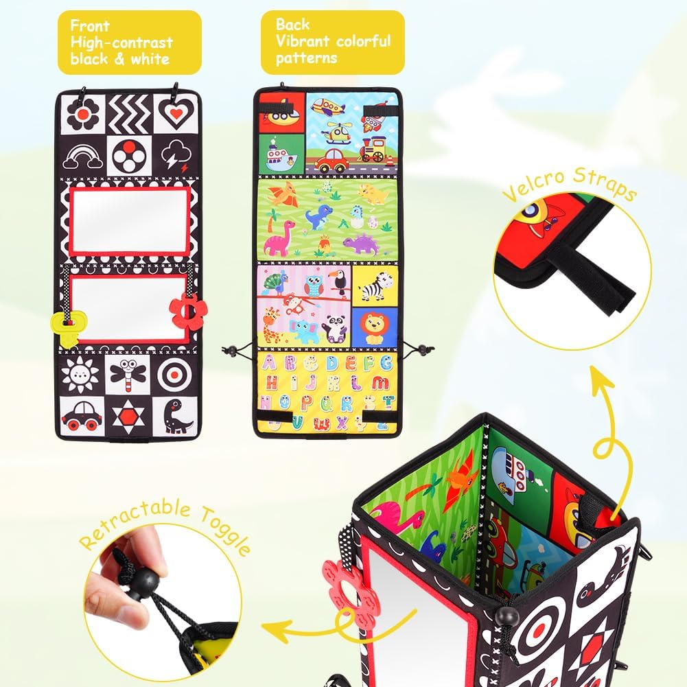 Vicloon Tummy Time — зеркальные игрушки для младенцев, складной зеркальце, двустороннее зеркало для младенцев с контрастными узорами, черно-белые сенсорные игрушки для новорожденных в возрасте от 0 до 12 месяцев
