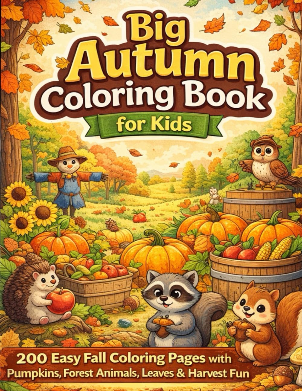 Big Autumn Coloring Book for Kids: 200 Easy Fall Coloring Pages with Pumpkins, Forest Animals, Leaves & Harvest Fun