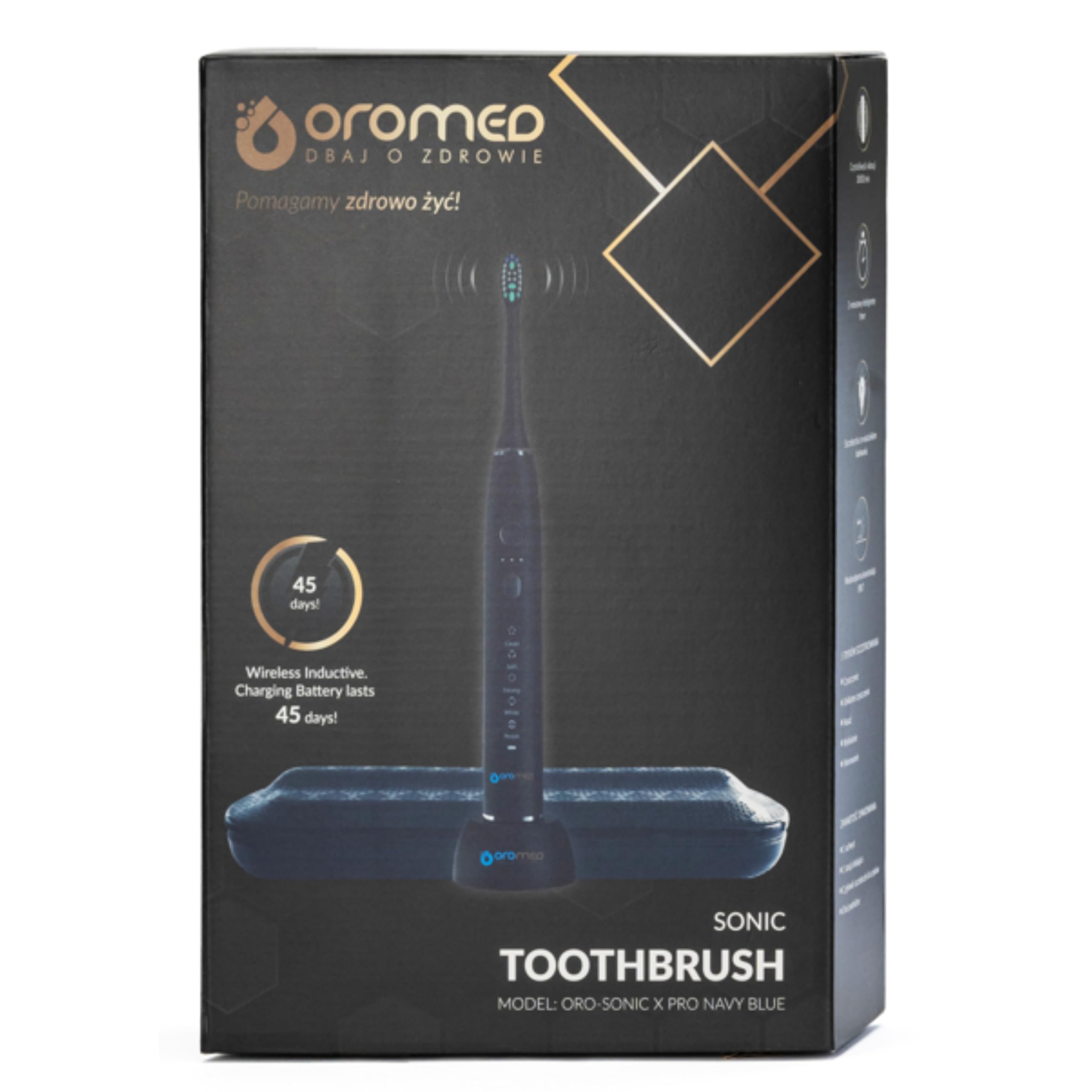 OROMED ORO-SONIC X PRO NAVY BLUE Schallzahnbürste, 38.000 Bewegungen/Min.,(5 Programme × 3 Intensitäten), Akku bis 40 Tage, Timer, USB-Induktionsladung, Marineblau