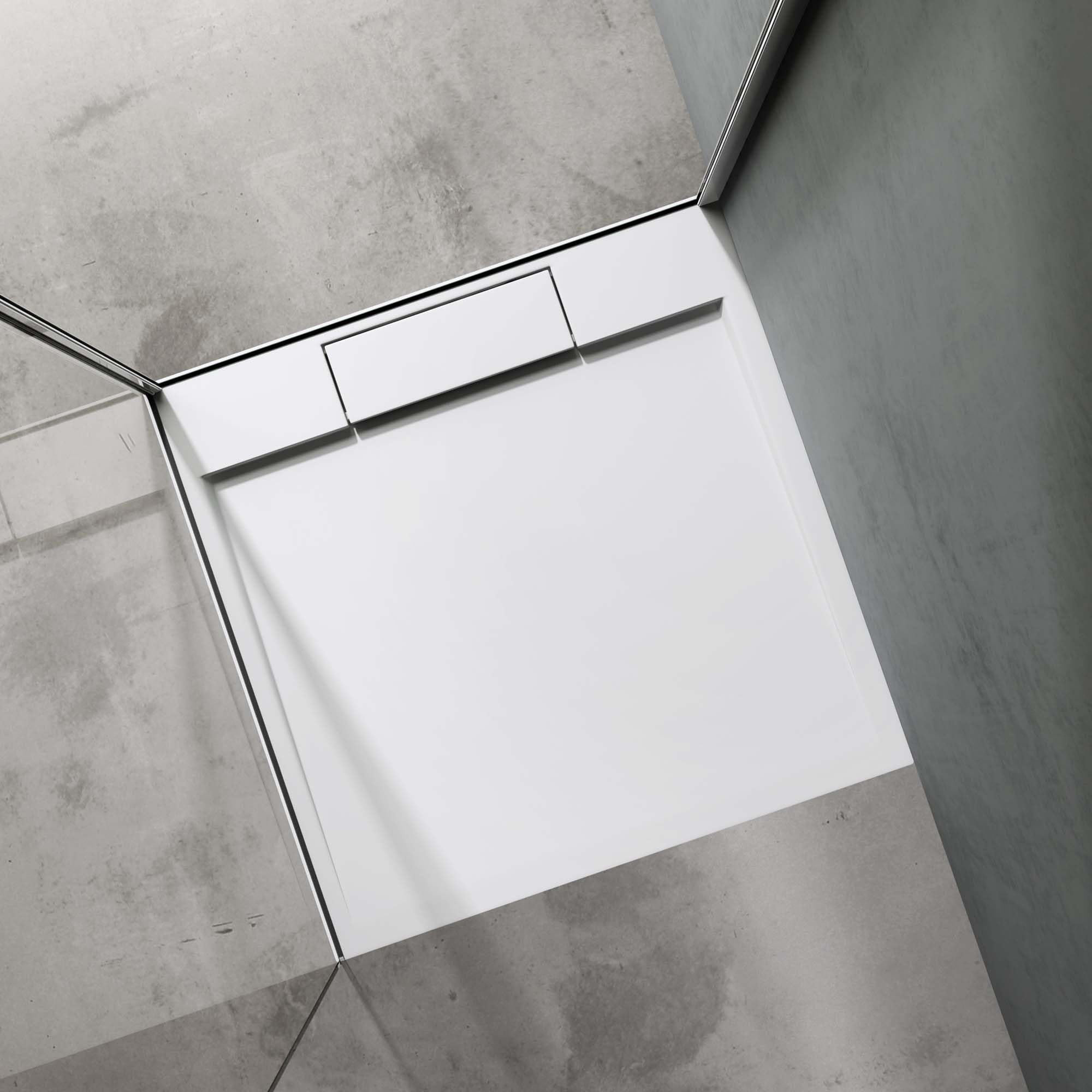 doporro Duschtasse Duschwanne 90x90x4 flach Mineralguss in Weiß | Flache Duschwanne für bodenebene Montage mit DIN-Anschlüssen – stabil & pflegeleicht für moderne Duschen Geoma04
