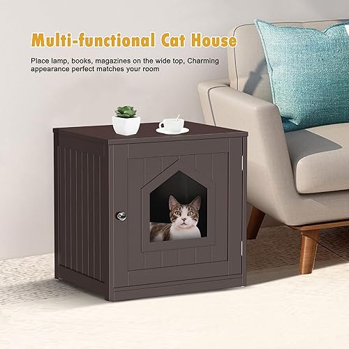 Miniatura 2 de Caja de arena para gatos, caja de arena oculta para gatitos, muebles para interiores, caja para gatos, gabinete para casa y mesa auxiliar, mesita de