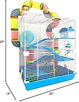 Vista 7 de Gran mansión de 5 pisos en azul para hámsteres, hogar con casa de escondite, plataforma sólida segura para patas, rueda de ejercicio para correr