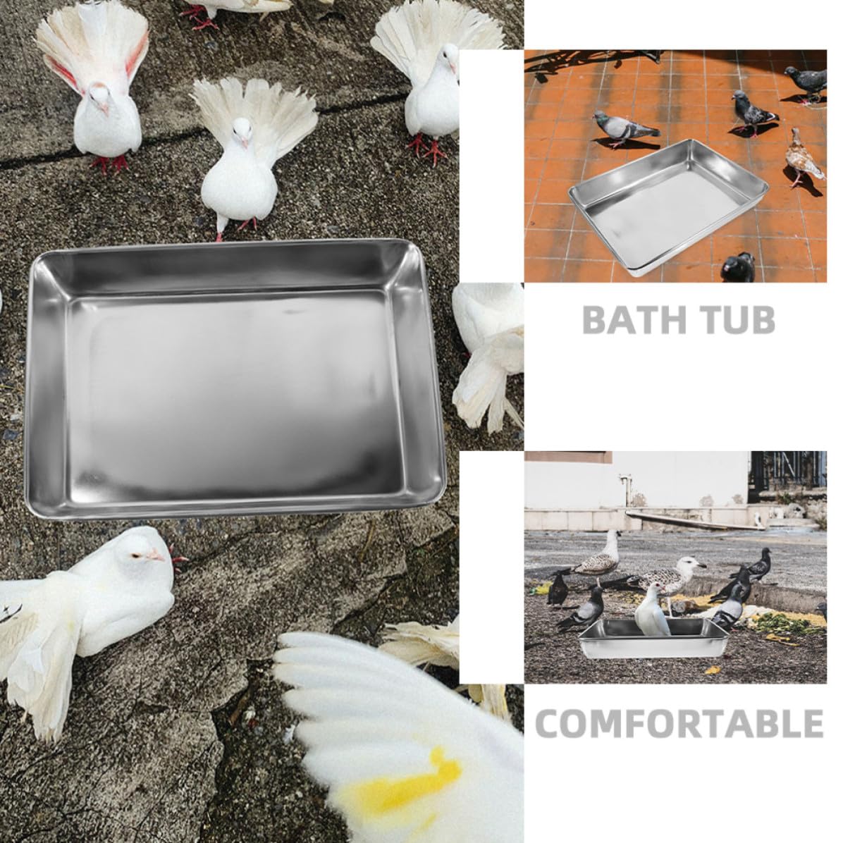 Vasca da Bagno in Acciaio Inox per Piccioni e Pappagalli, Design Profondo Anti-Spruzzo, Dimensioni 35X30 CM, Accessorio per Gabbie di Uccelli Domestici